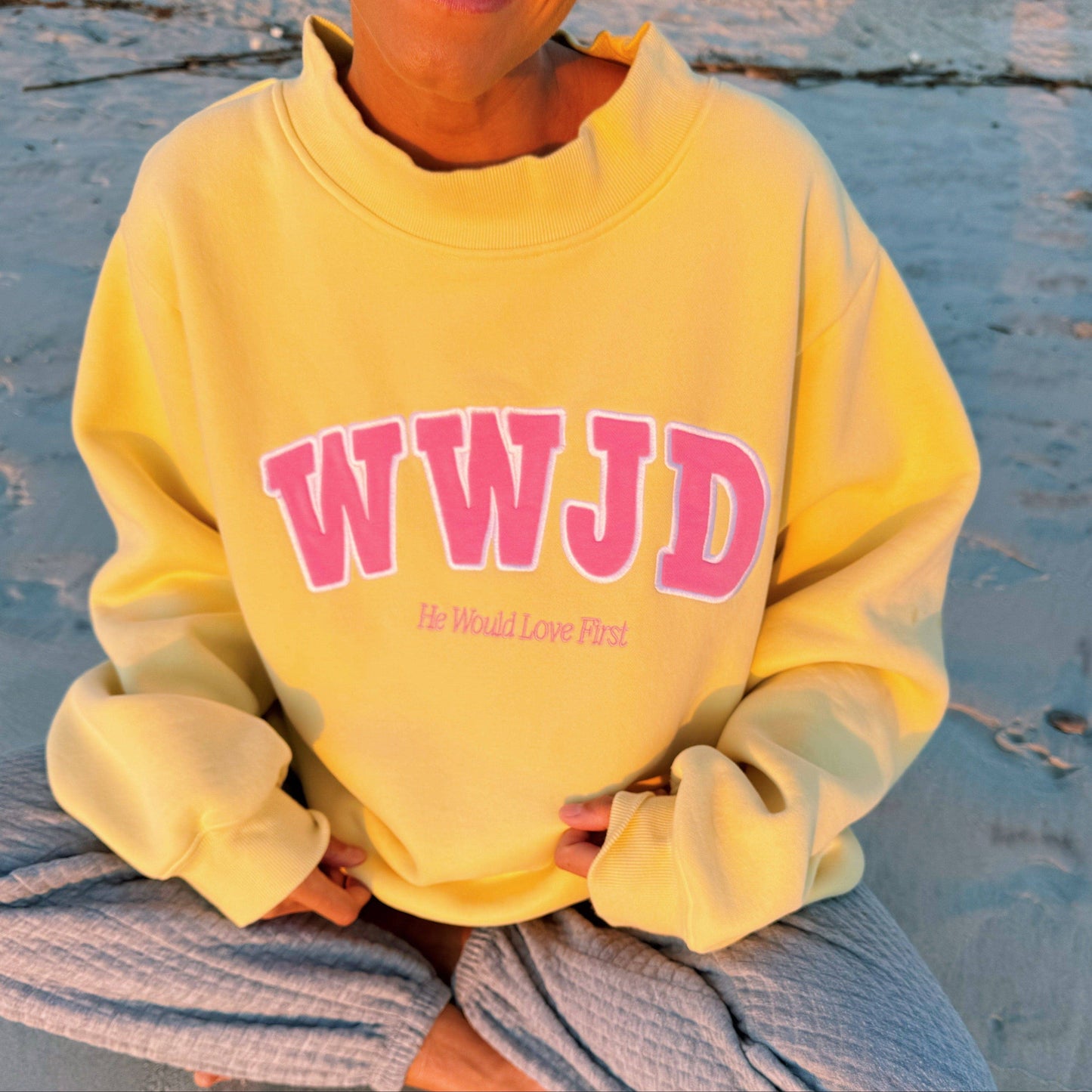 WWJD YELLOW MOCKNECK CREW