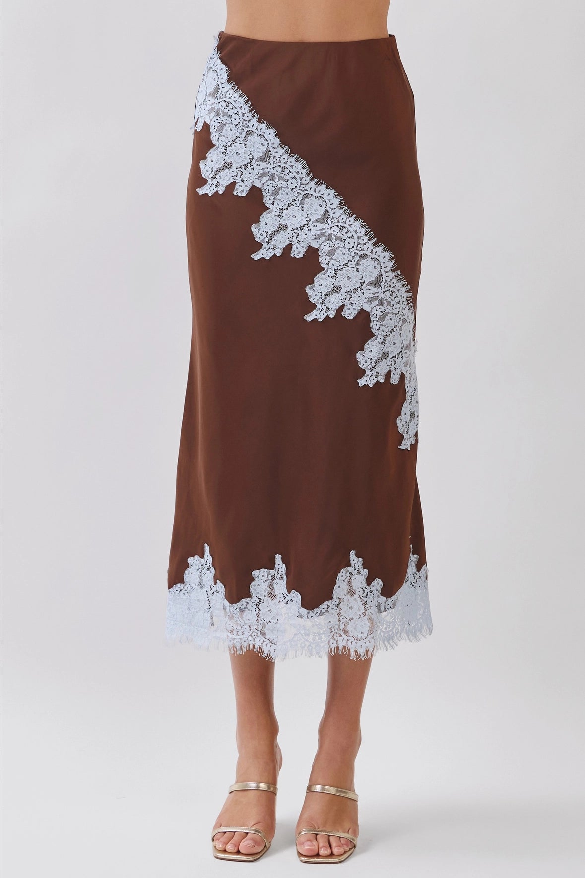 MIDI SKIRT WITH EYELASH LACE TRIM DETAIL