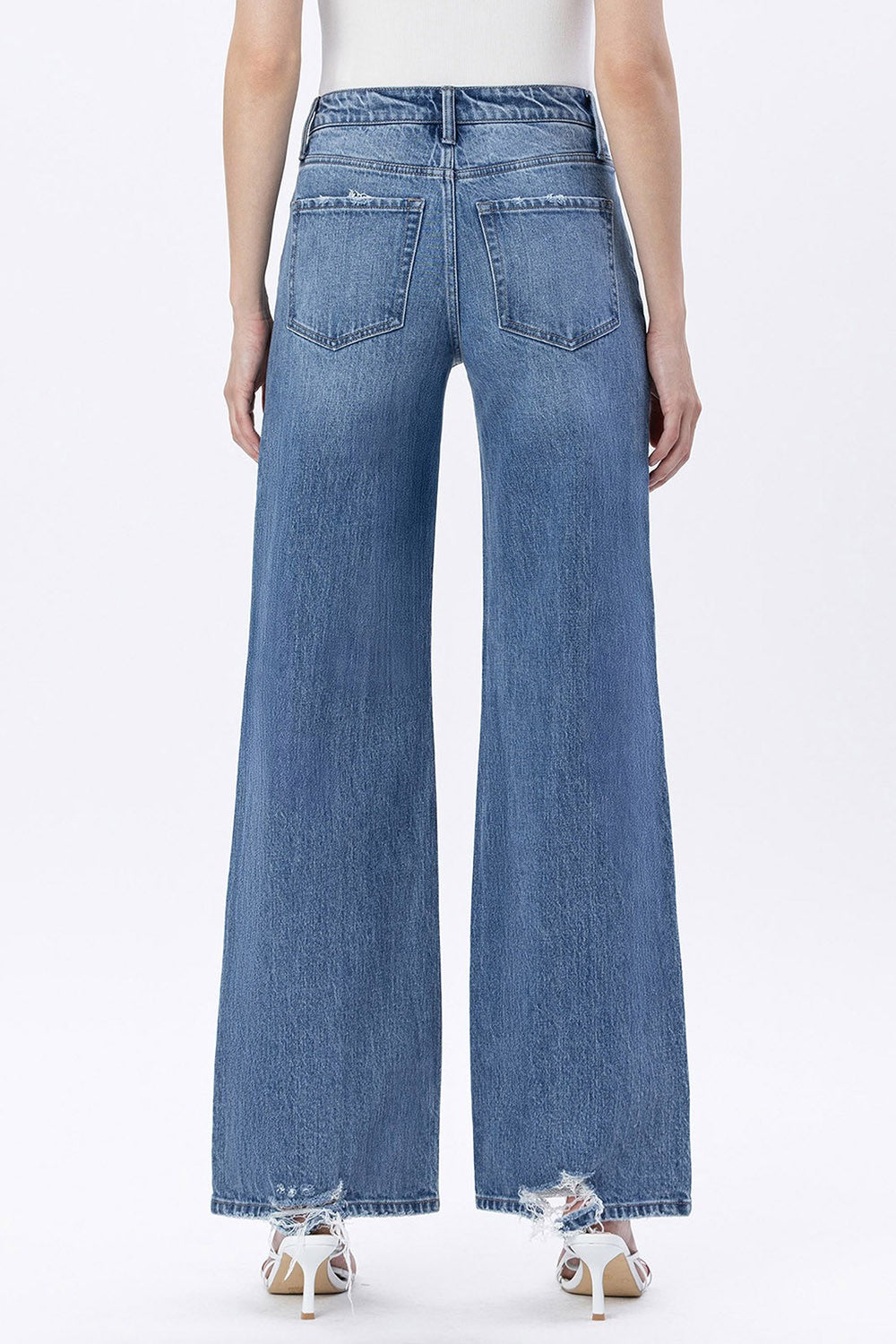 HIGH RISE DISTRESSED WIDE LEG JEANS