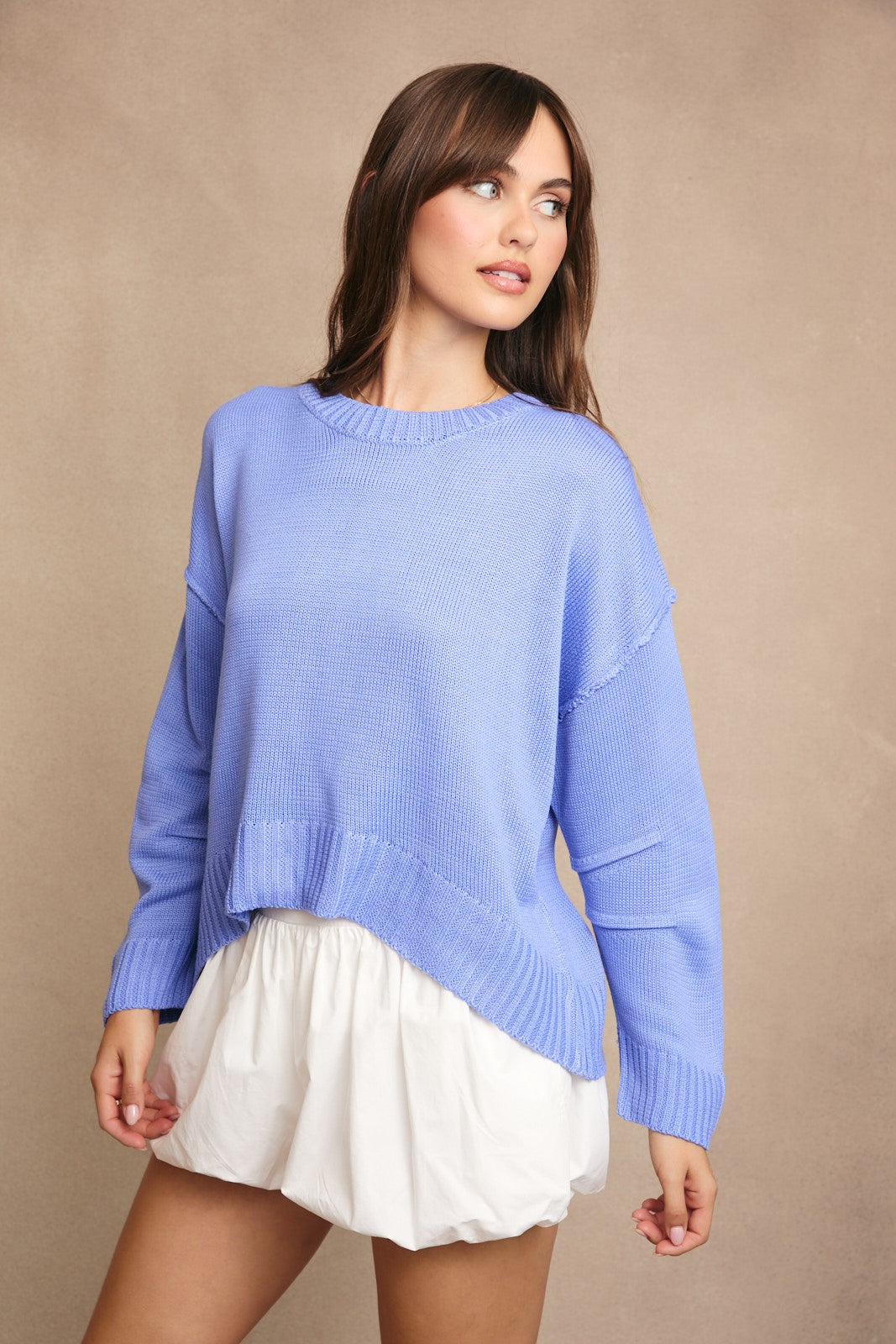 ROUND NECK PLEATED SWEATER