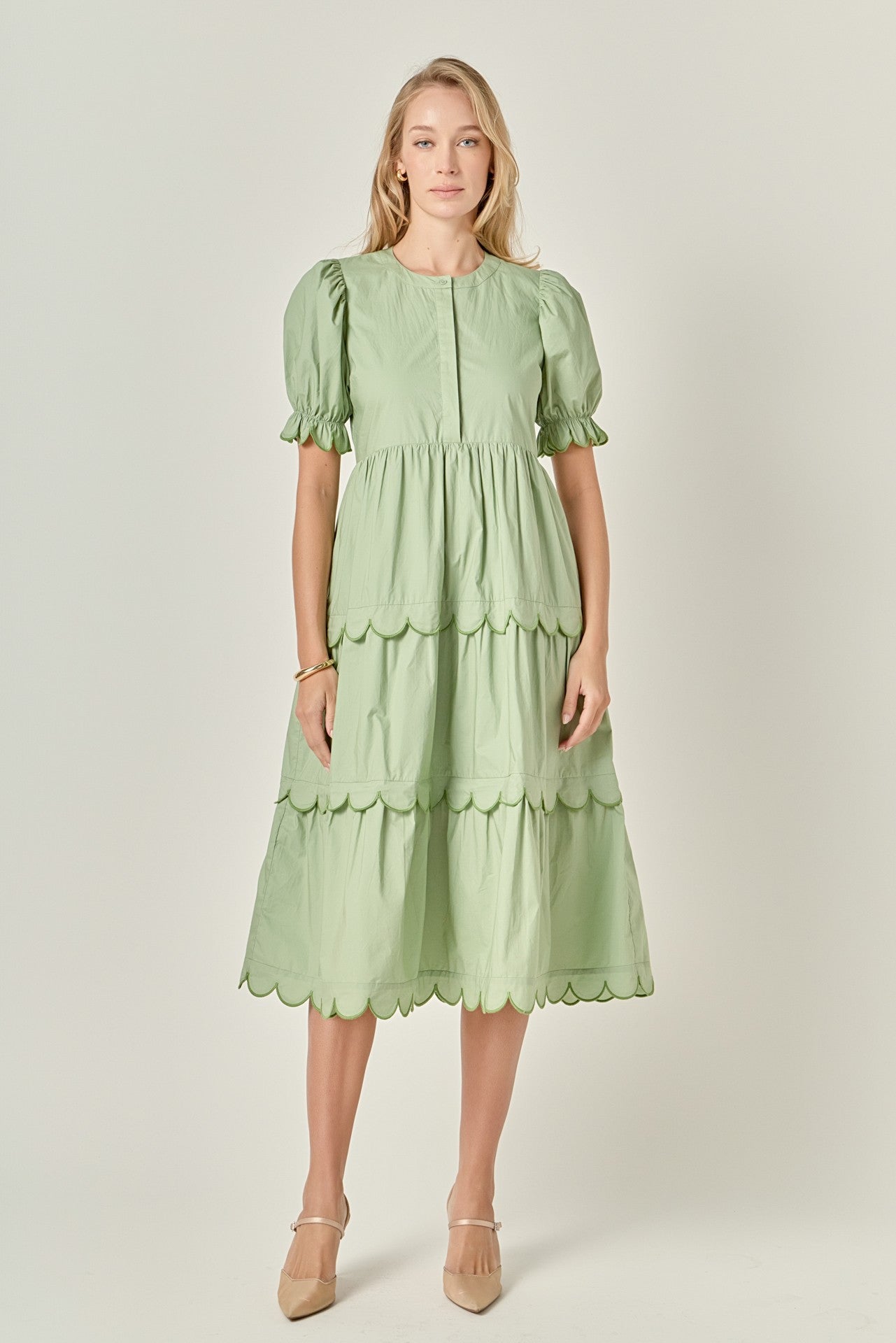 CONTRAST SCALLOP EDGE MIDI DRESS