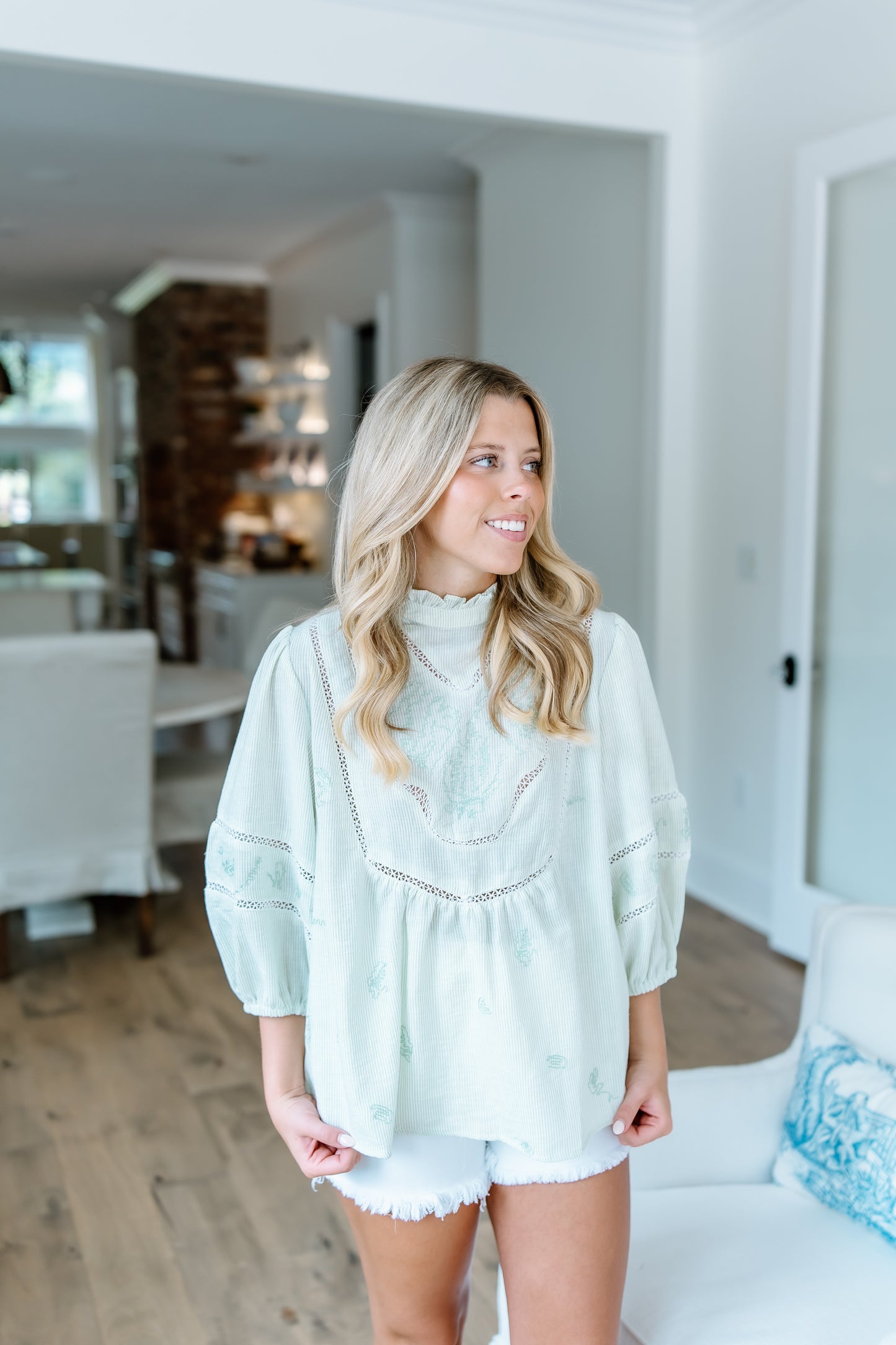 LITTLE MORE EMBROIDERED SLEEVE BLOUSE