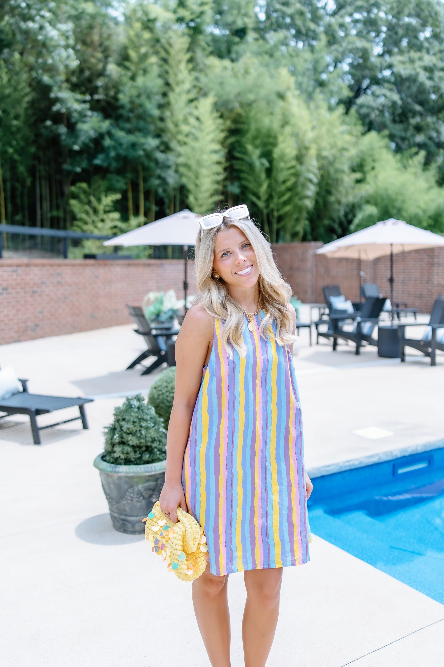 DILLARY STRIPE SHIFT MINI DRESS