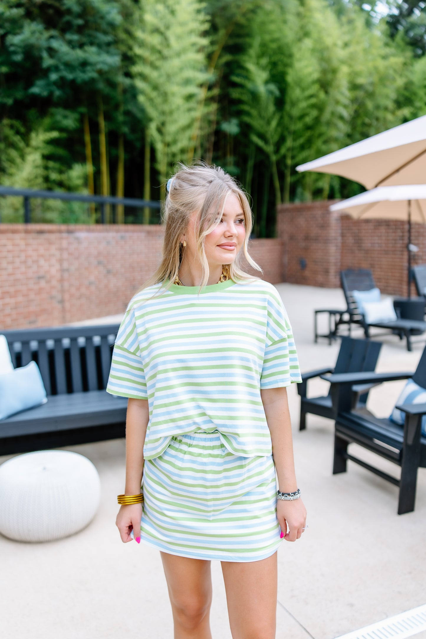 BLUE AND GREEN STRIPE SKIRT