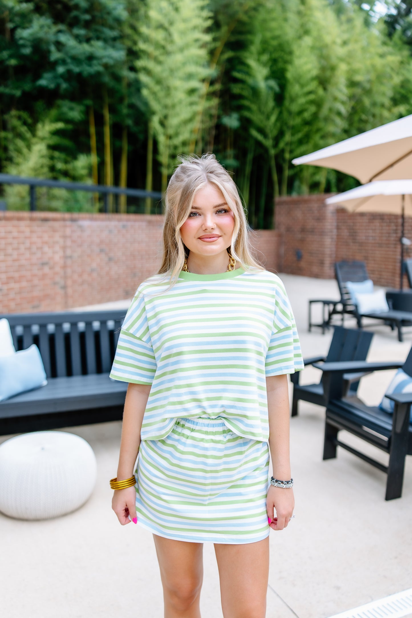 BLUE AND GREEN STRIPE TSHIRT TOP