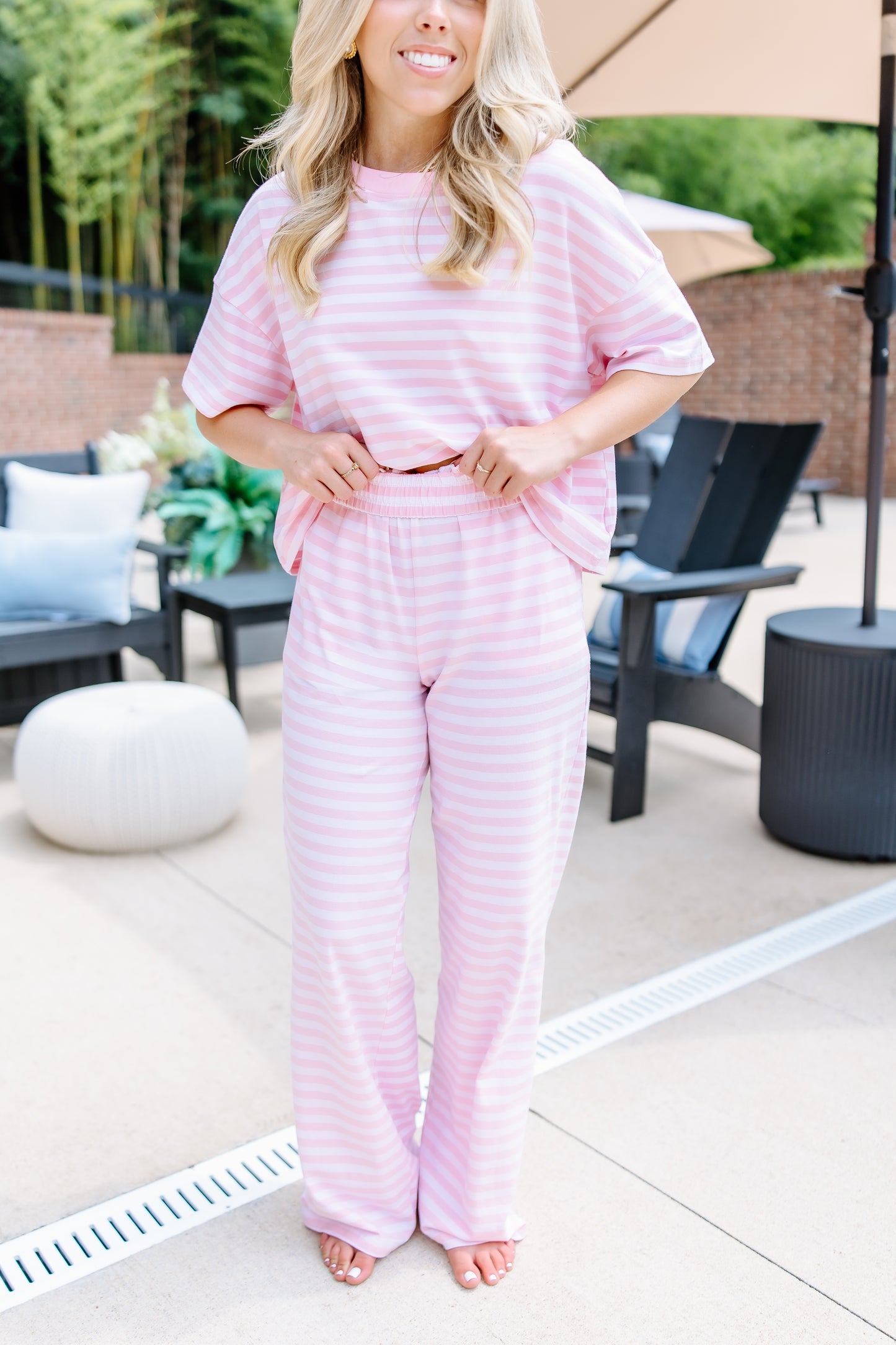 LIGHT PINK STRIPE LONG PANTS