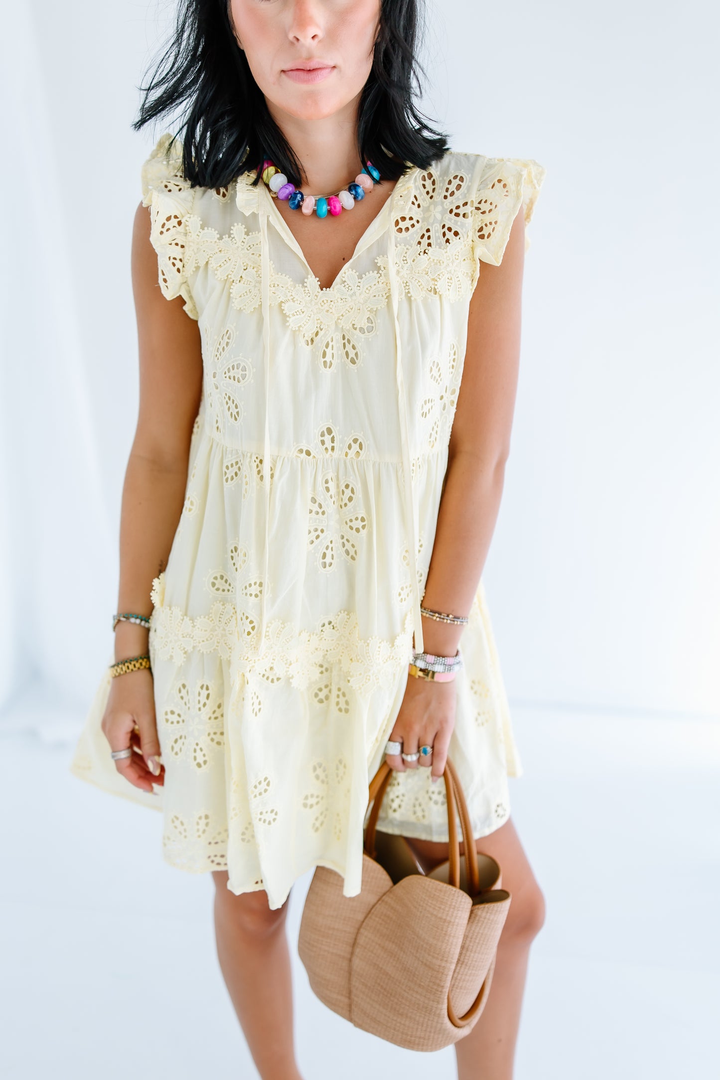 KINSEY BUTTER YELLOW EYELET DRESS