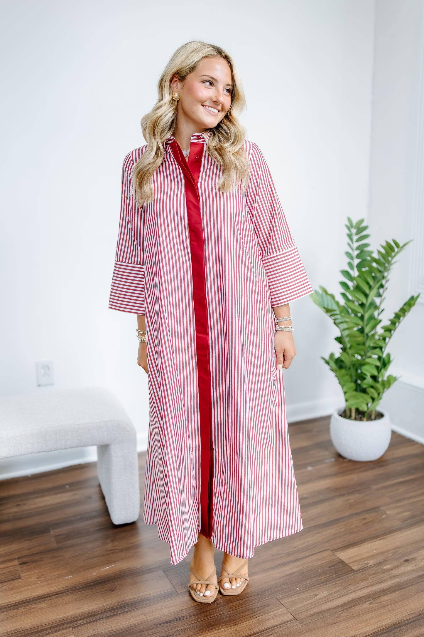 BROUGHT ME BACK STRIPE MIDI DRESS