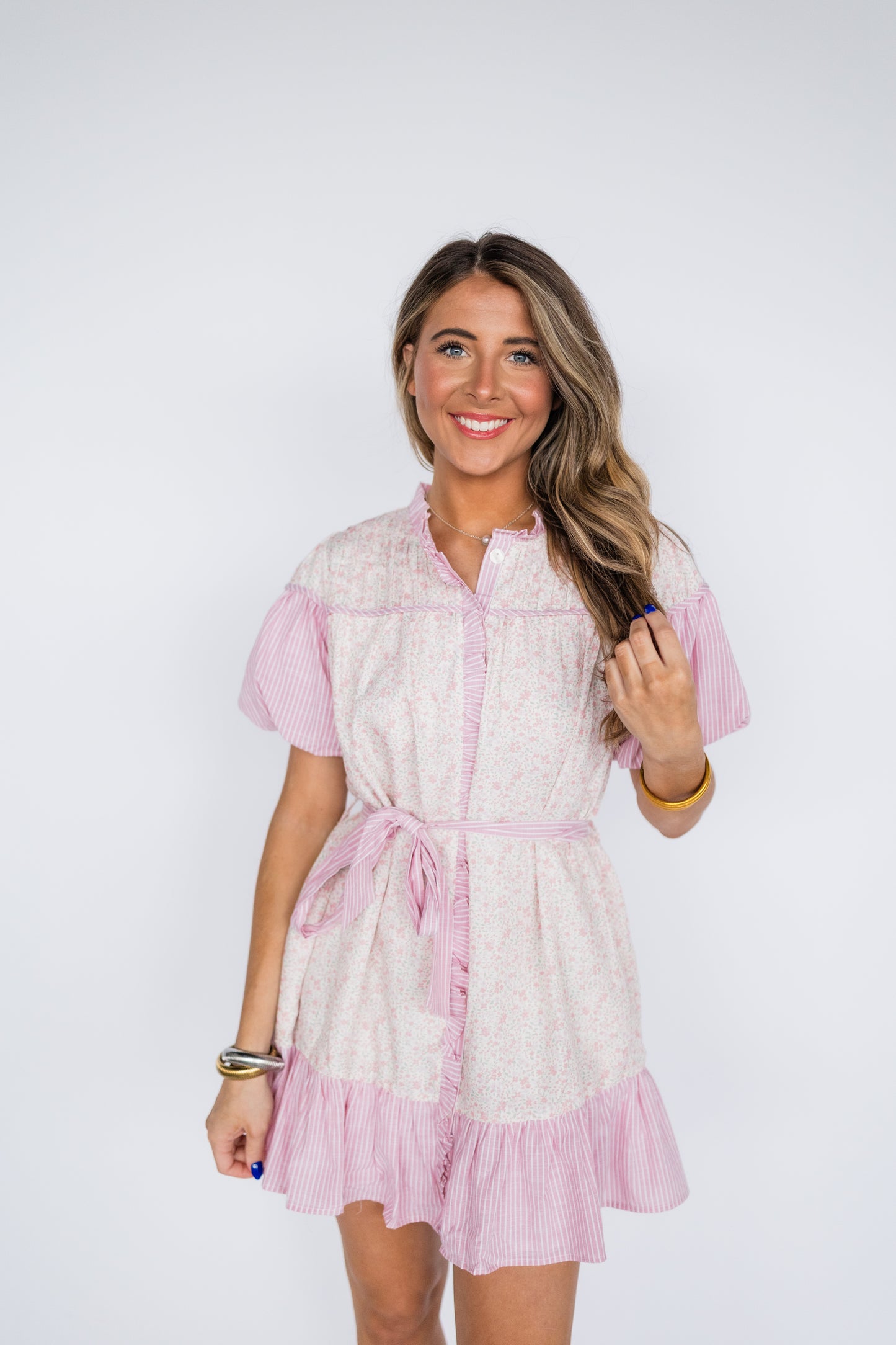 MIXED PRINT RUFFLE MINI DRESS