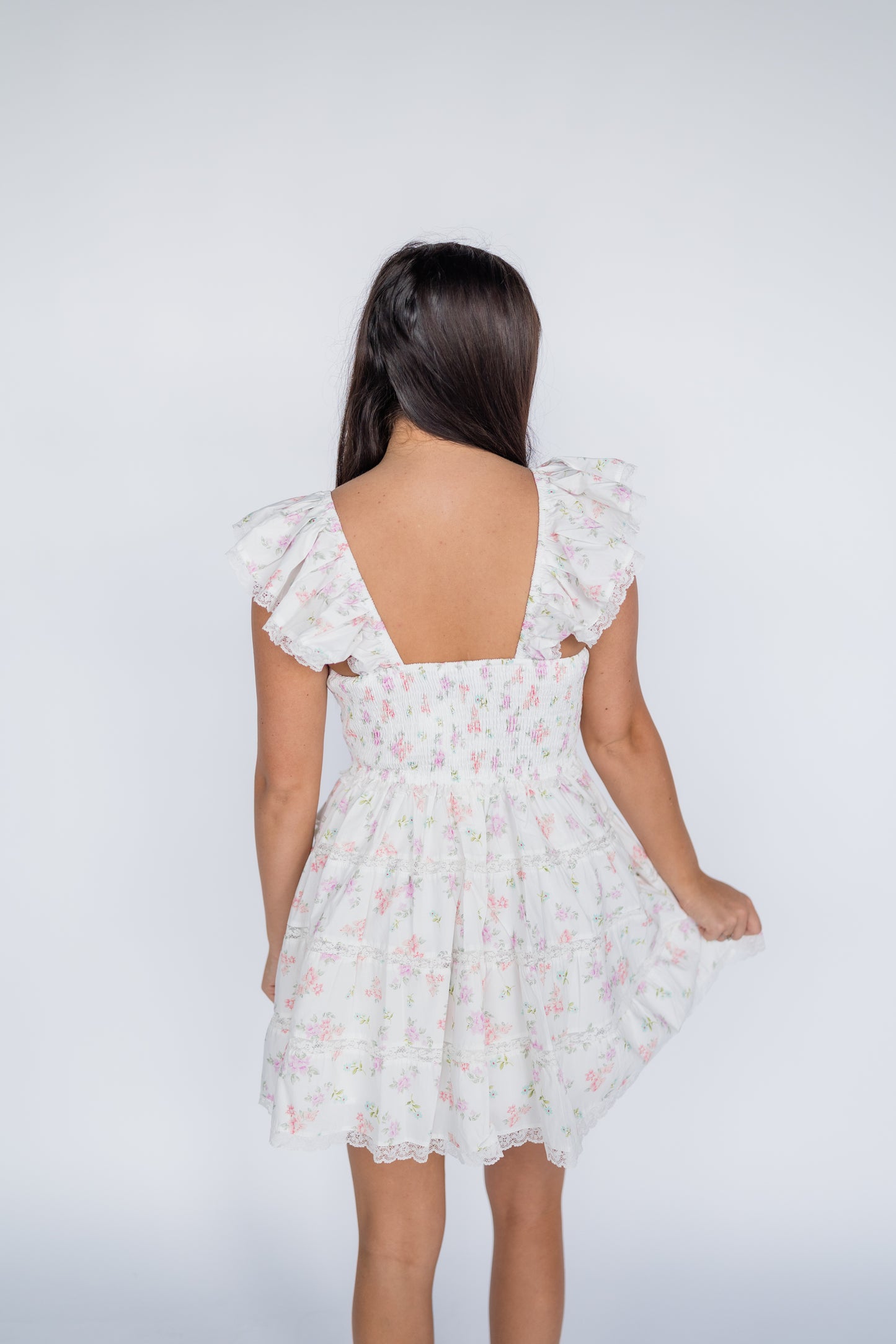 FLORAL SMOCKED TIERED MINI DRESS