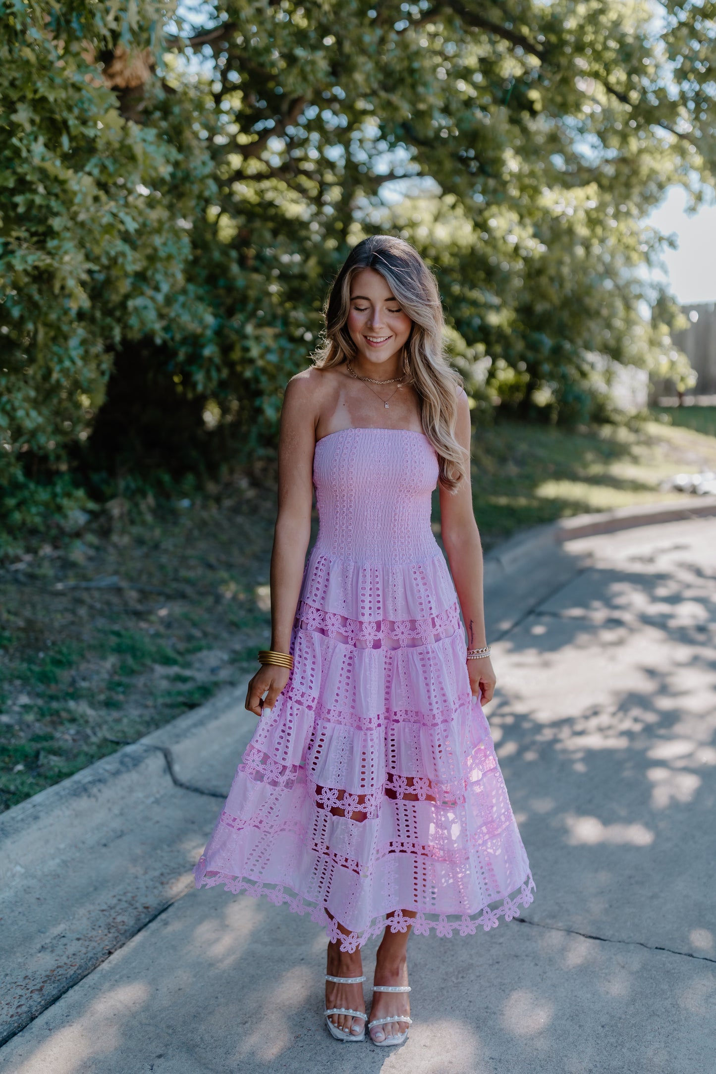 EYELET LACE TUBE DRESS