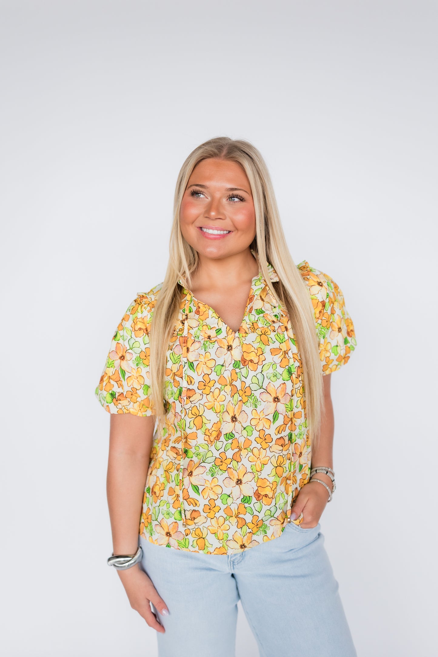 IN BLOOM FLORAL BUBBLE BLOUSE