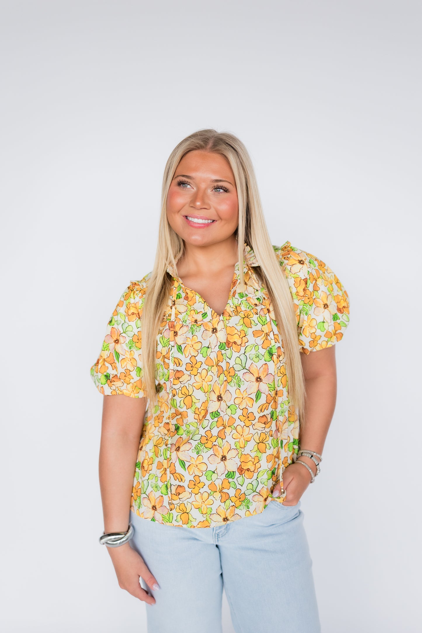 IN BLOOM FLORAL BUBBLE BLOUSE