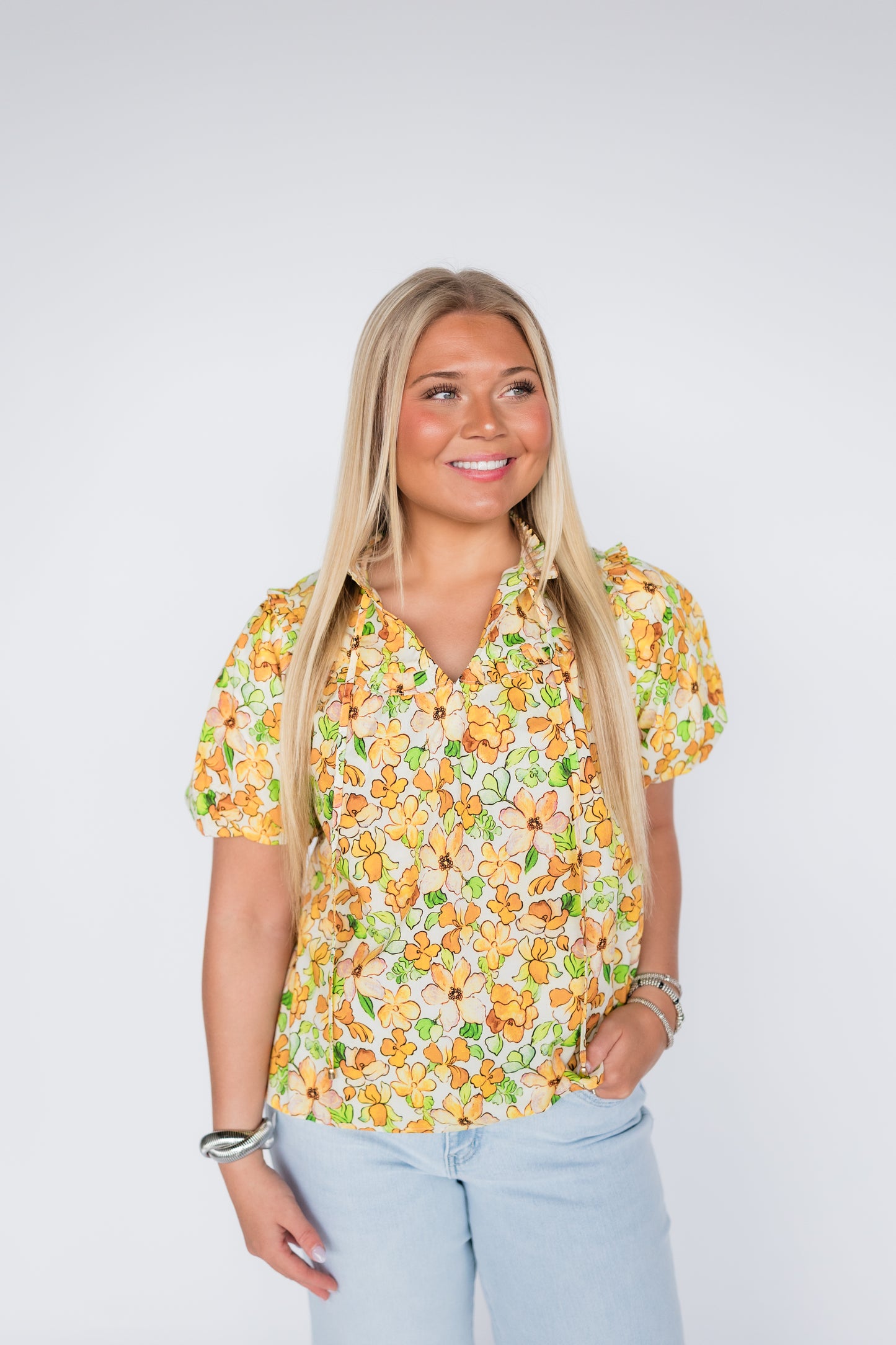 IN BLOOM FLORAL BUBBLE BLOUSE