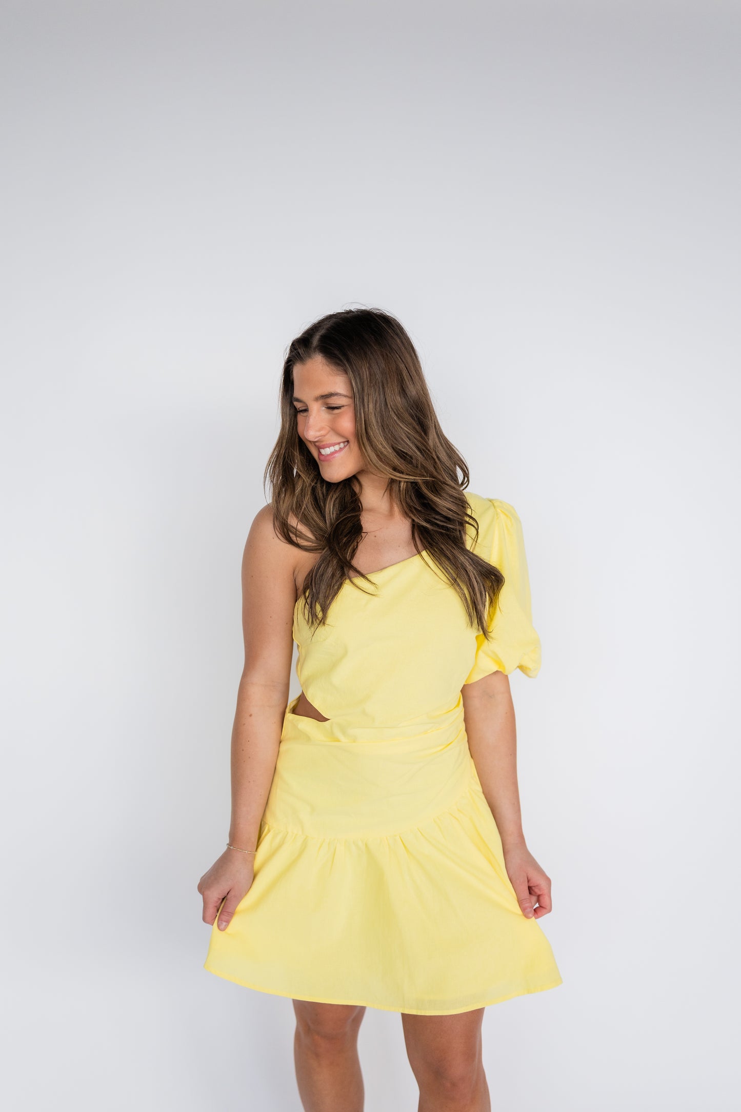 BE WITH YOU YELLOW ONE SHOULDER DRESS