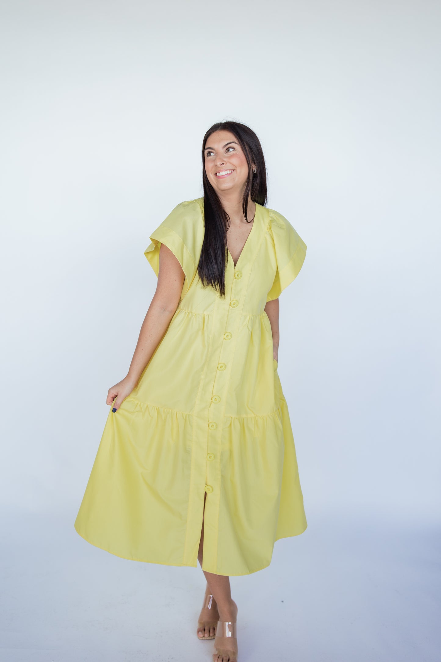 BUTTON DOWN FLUTTER DRESS