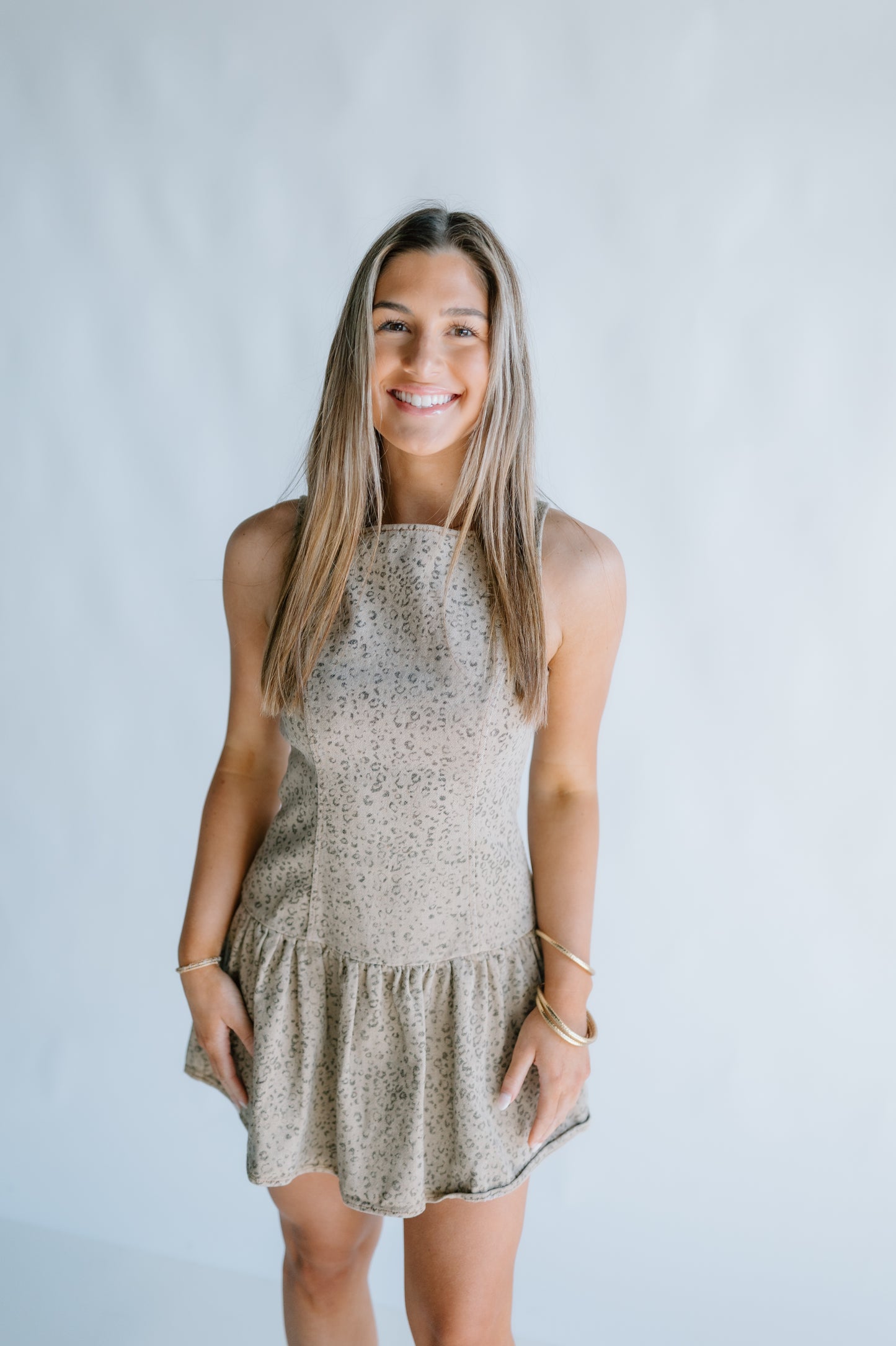 BOAT NECK BALLOON DENIM DRESS