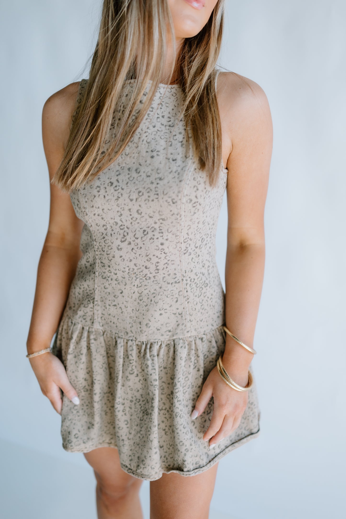 BOAT NECK BALLOON DENIM DRESS