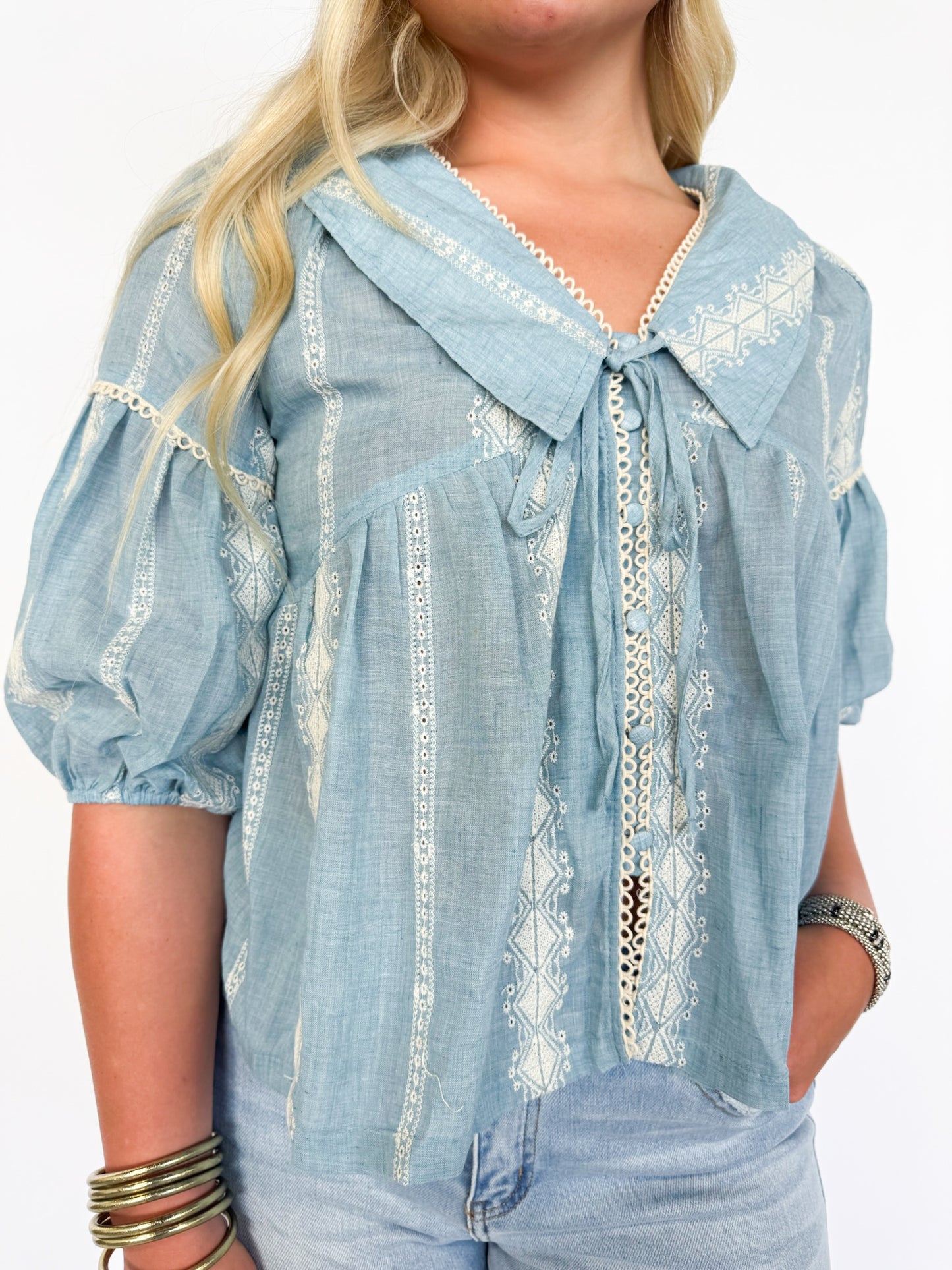 EASY THERE LACE TRIMMED BLOUSE