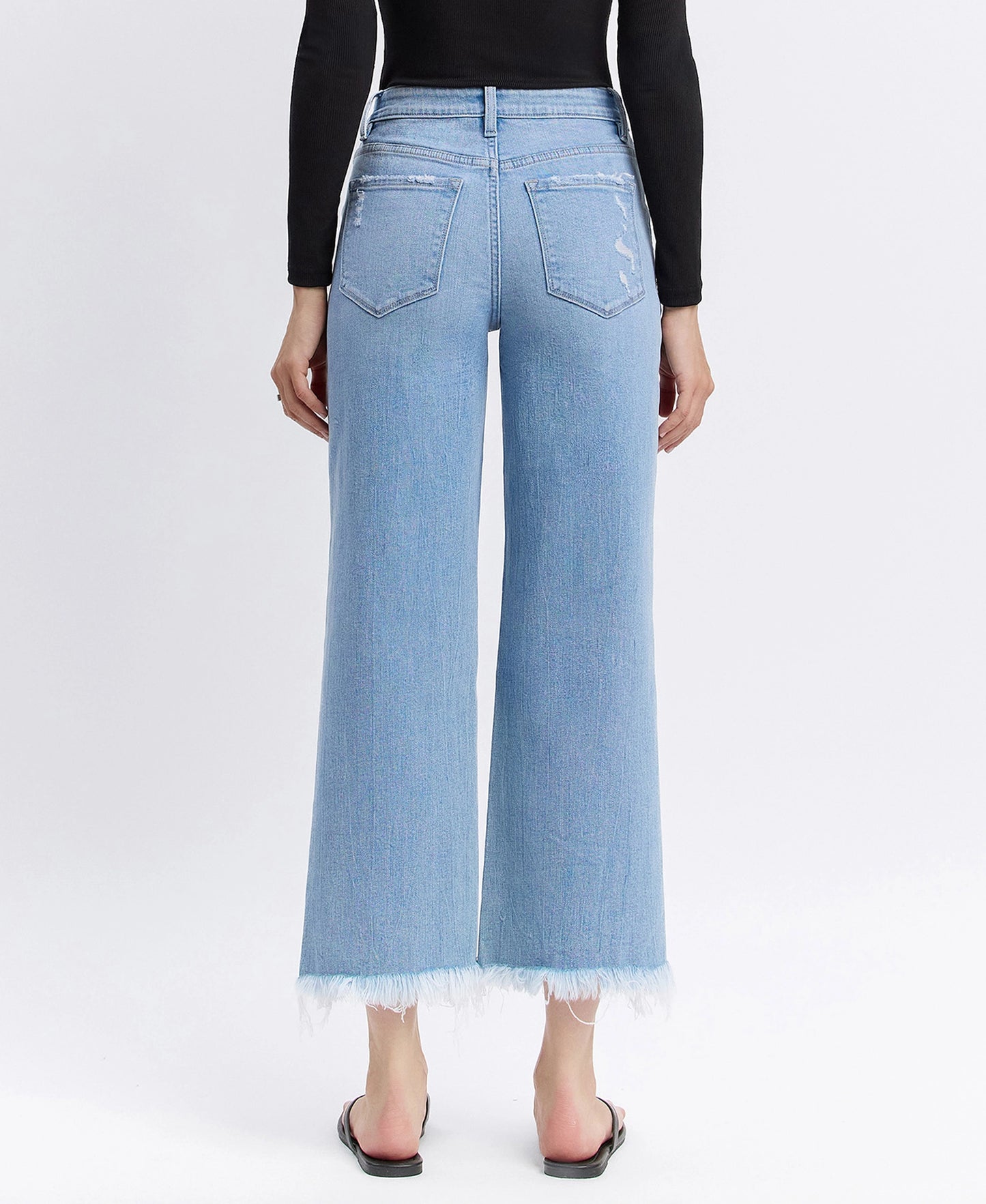 OLIVIA HIGH RISE DISTRESSED CROP WIDE JEANS