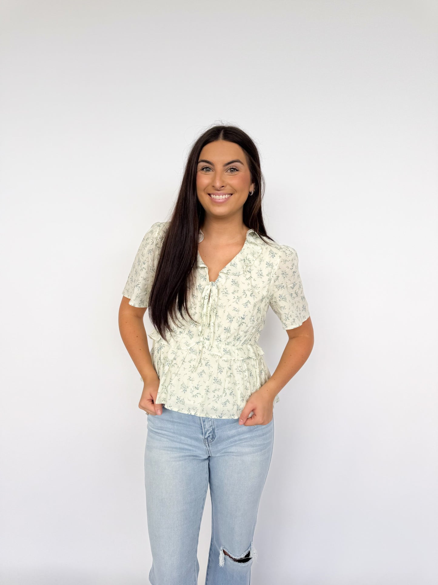 FRONT TIE HALF SLEEVE BLOUSE