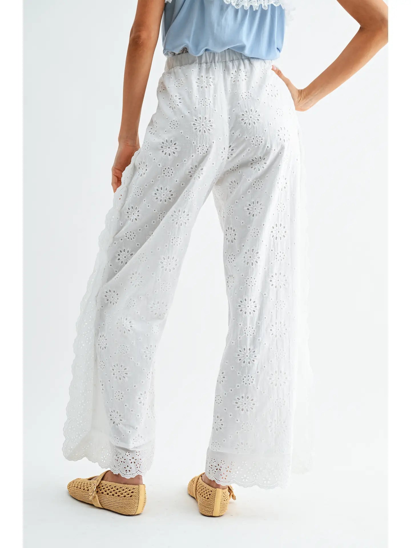 EYELET WIDE LEG TROUSERS
