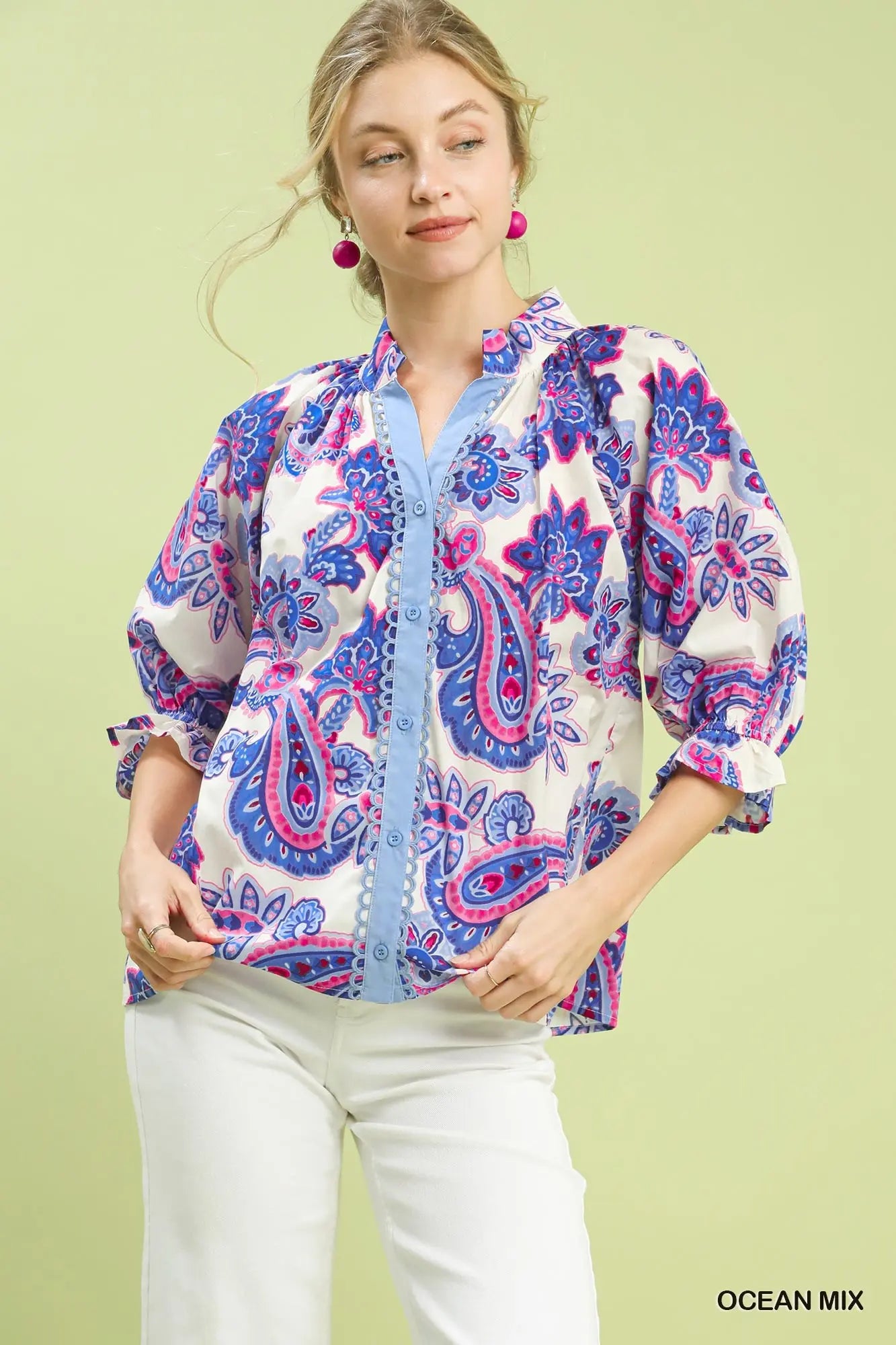 FLORAL BURST COLLAR TOP