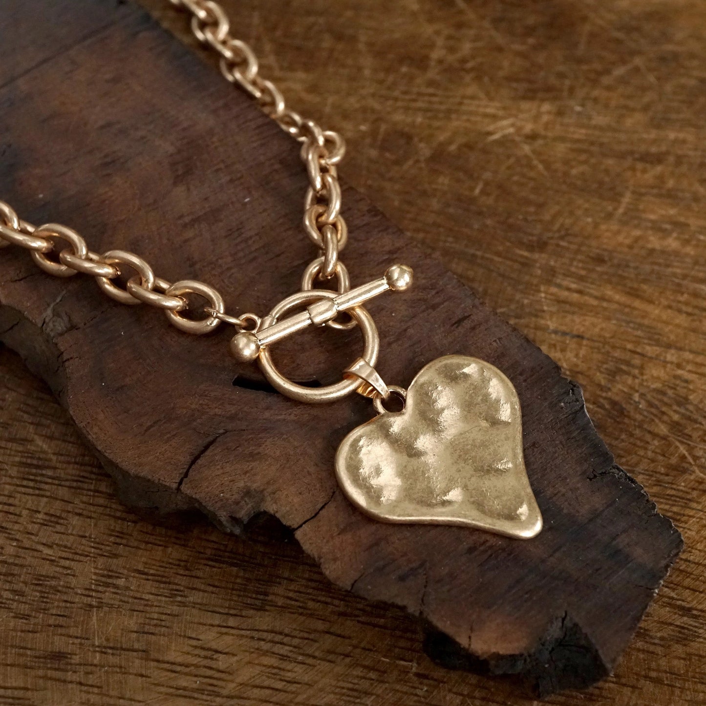 Hammered Heart Front Toggle Necklace