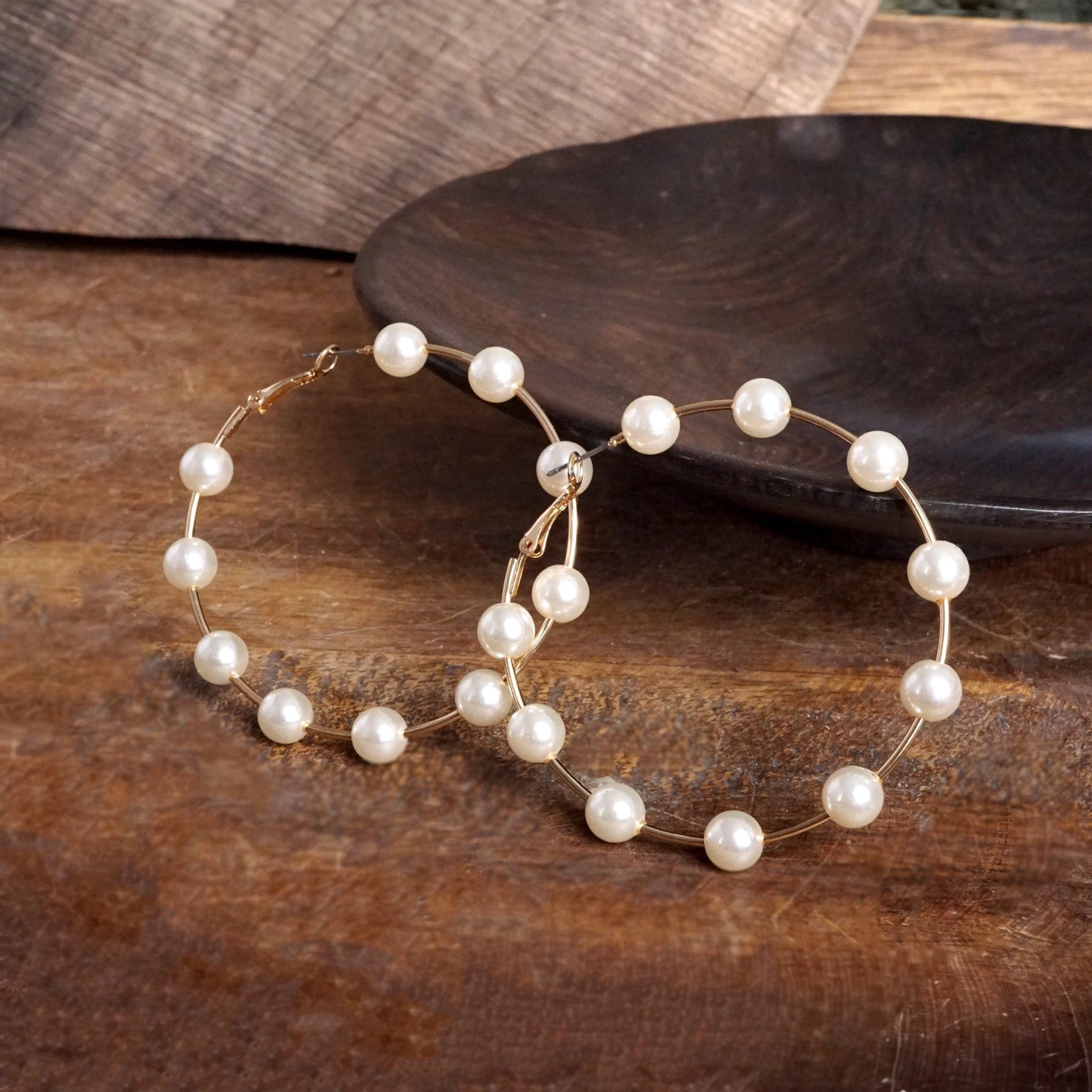 LARGE GOLDEN HOOPS WITH PEARLS