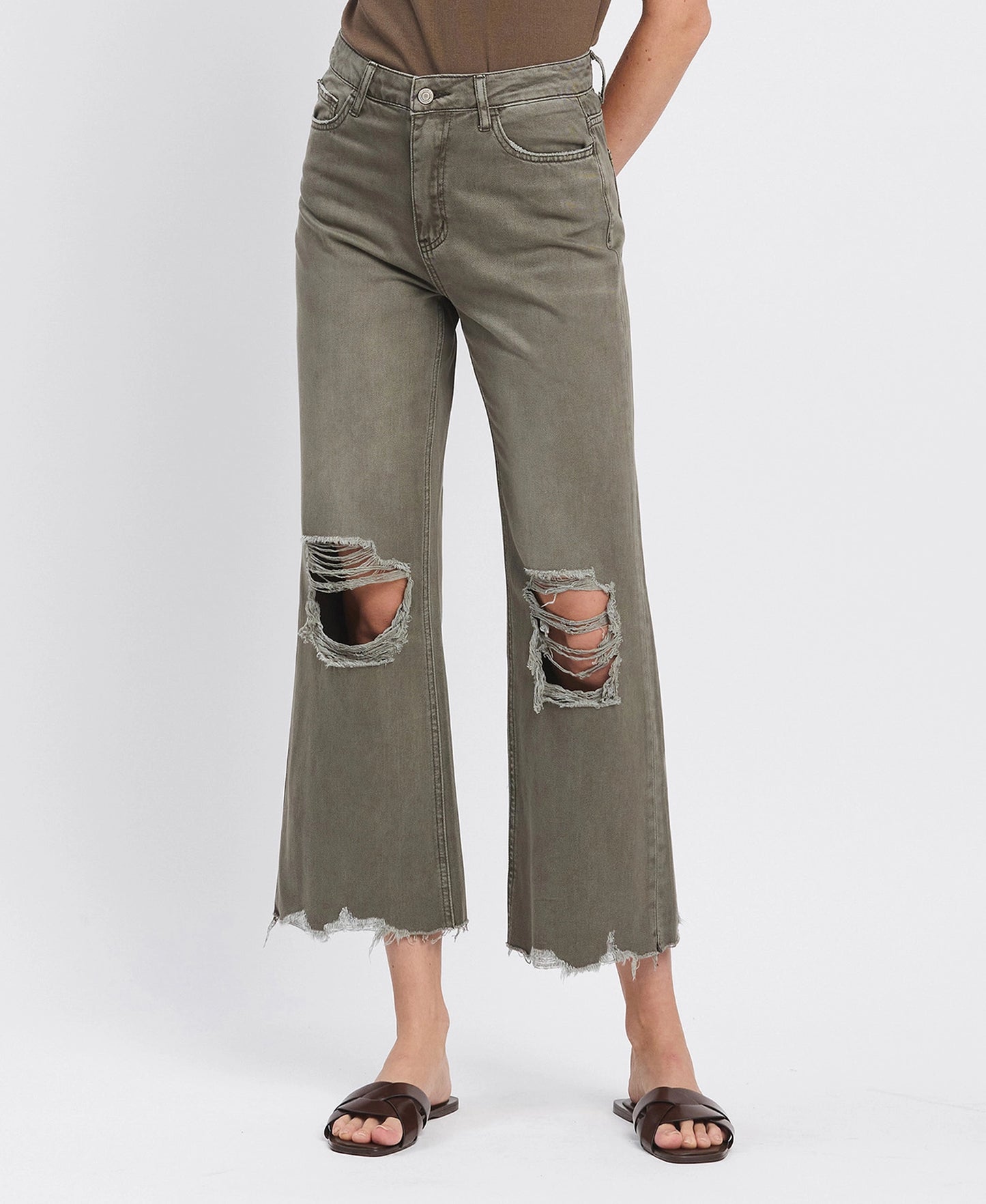 90S VINTAGE SUPER HIGH RISE CROP FLARE JEANS