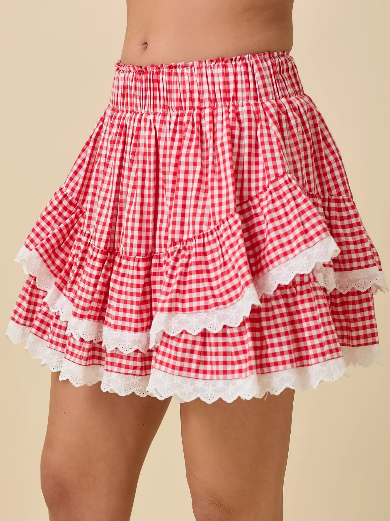 GINGHAM RUFFLE MINI SKORT