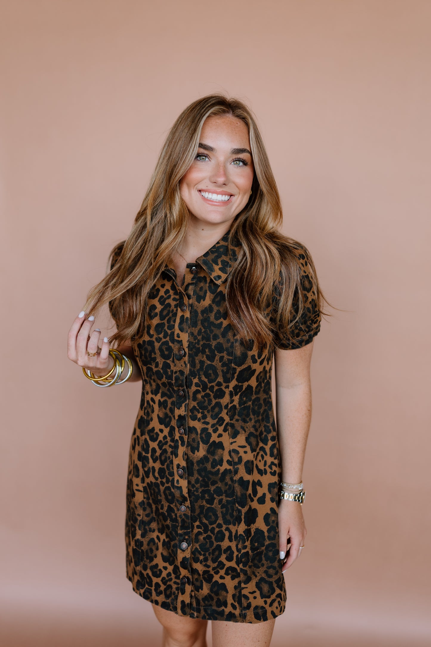 LEOPARD PRINT SHORT SLEEVE SHIRT DRESS