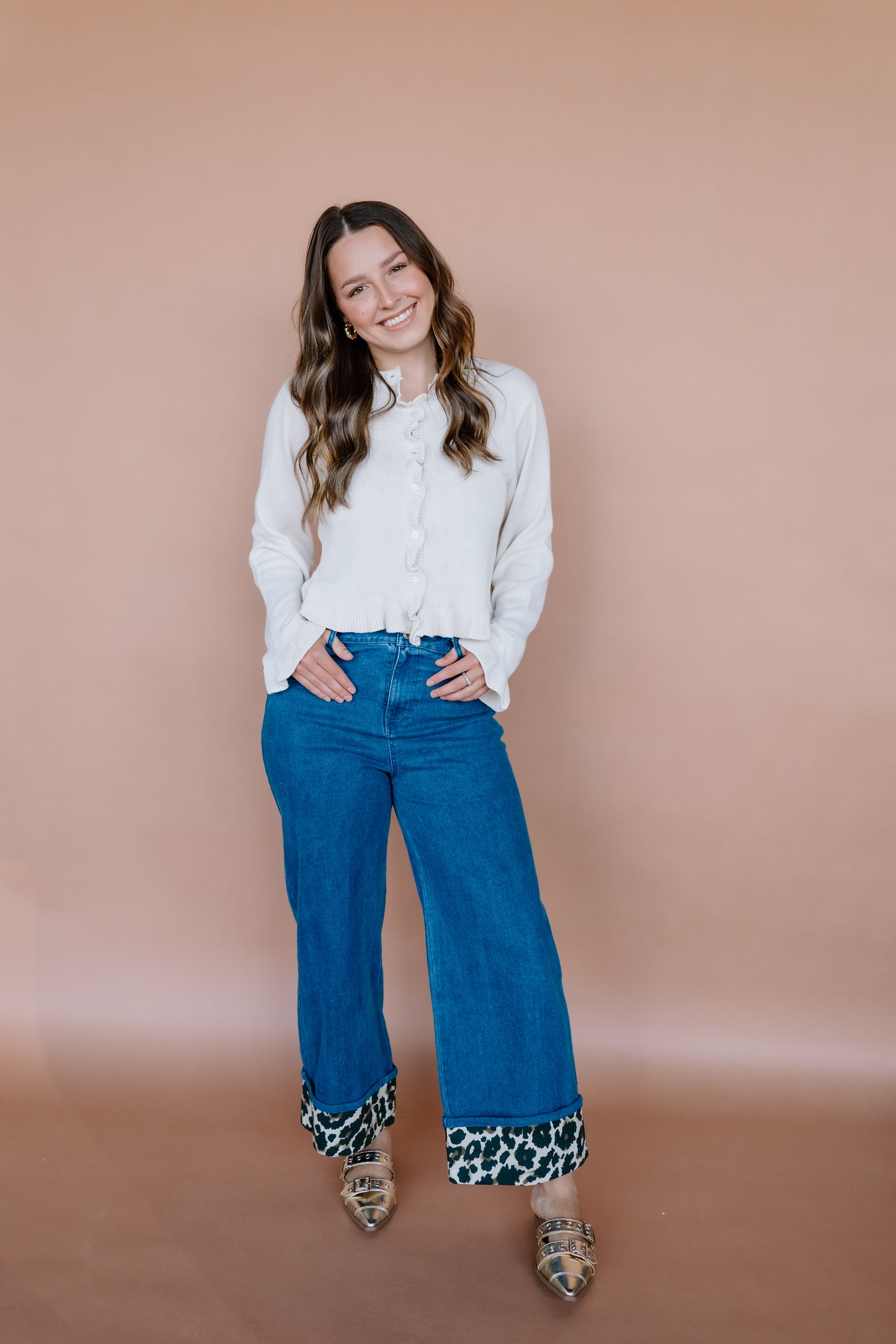 LEOPARD BOTTOM DENIM PANTS