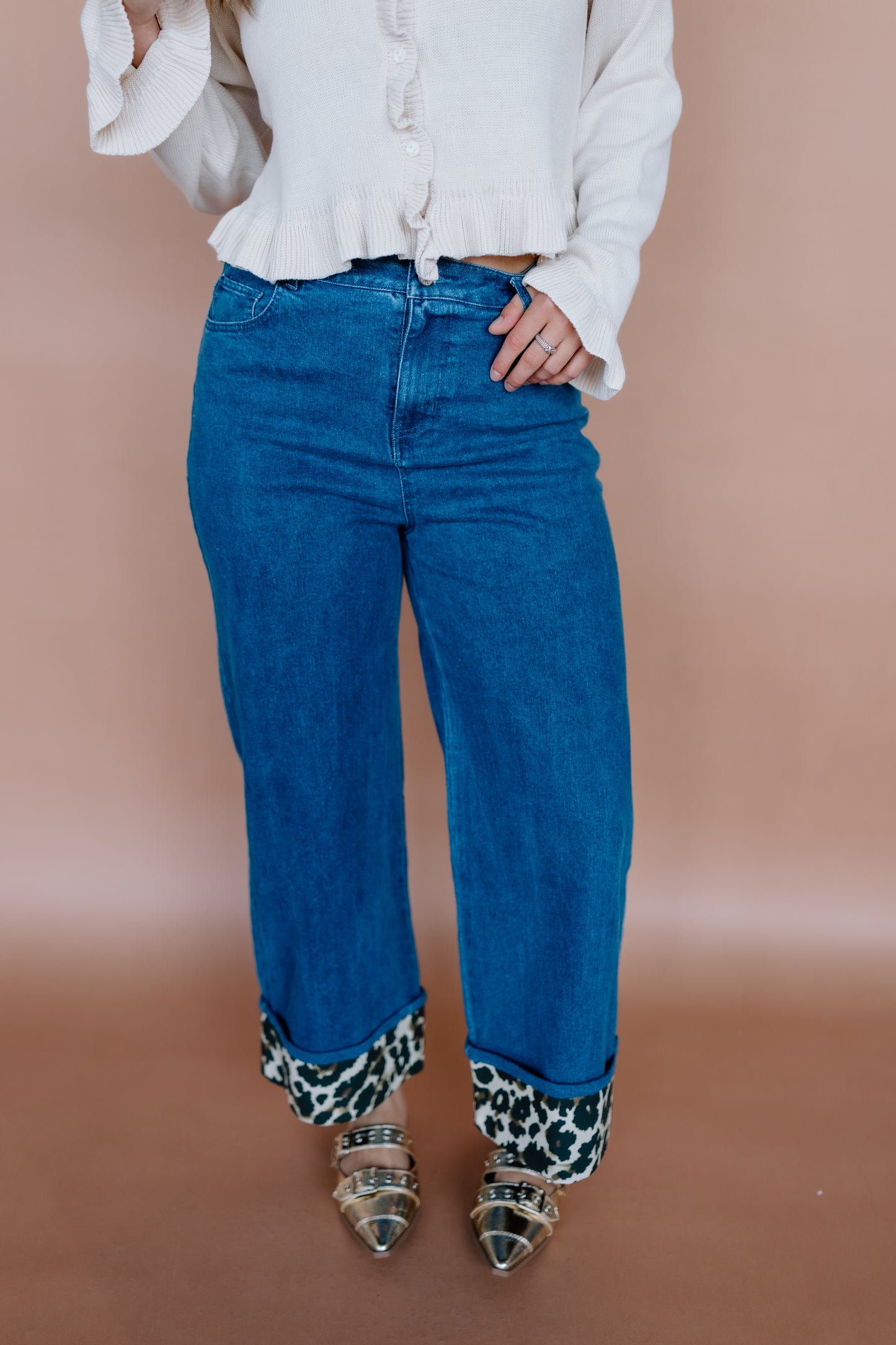 LEOPARD BOTTOM DENIM PANTS