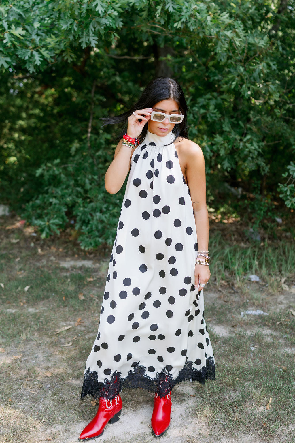ANYWAY POLKA DOT LACE MAXI DRESS