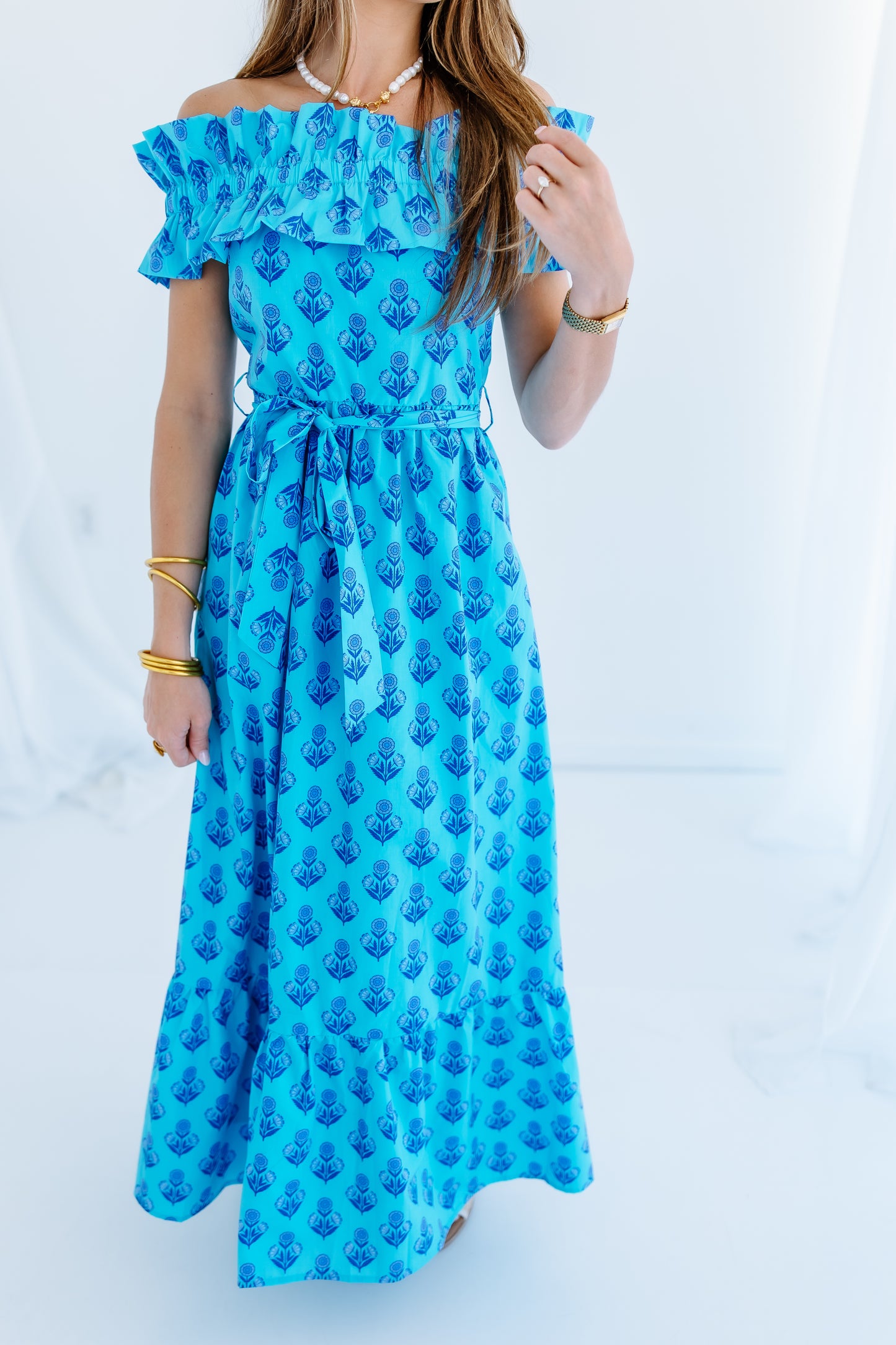 TAYLOR FLORAL PRINT OFF THE SHOULDER DRESS