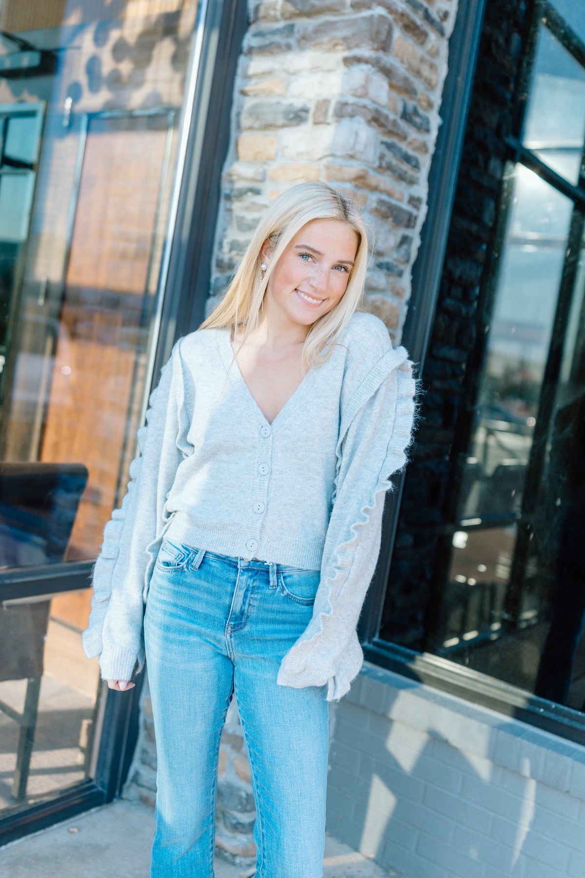 MAEVE RUFFLE SLEEVE KNIT CARDIGAN