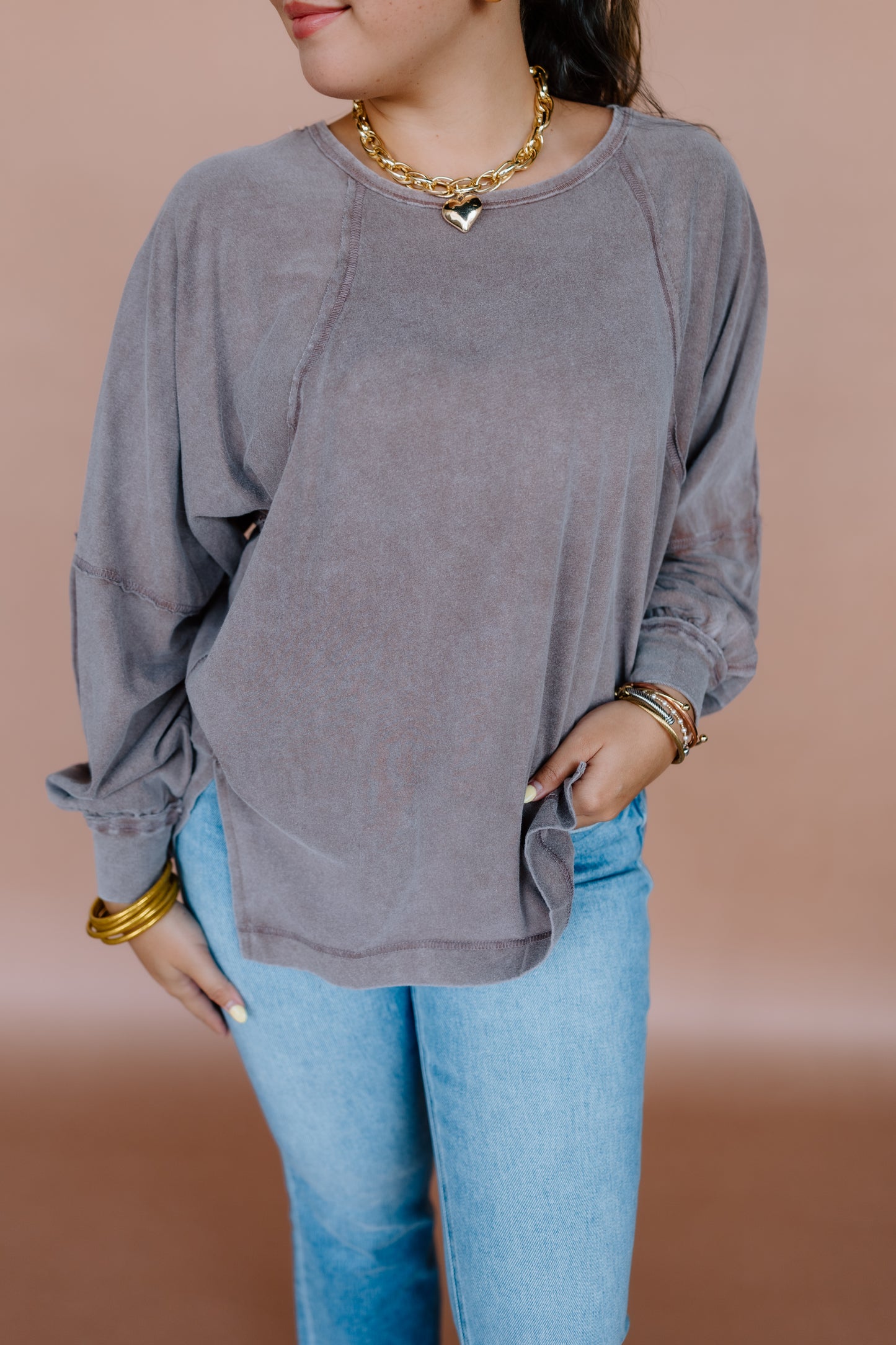 WASHED OVERSIZED LONG SLEEVE TOP