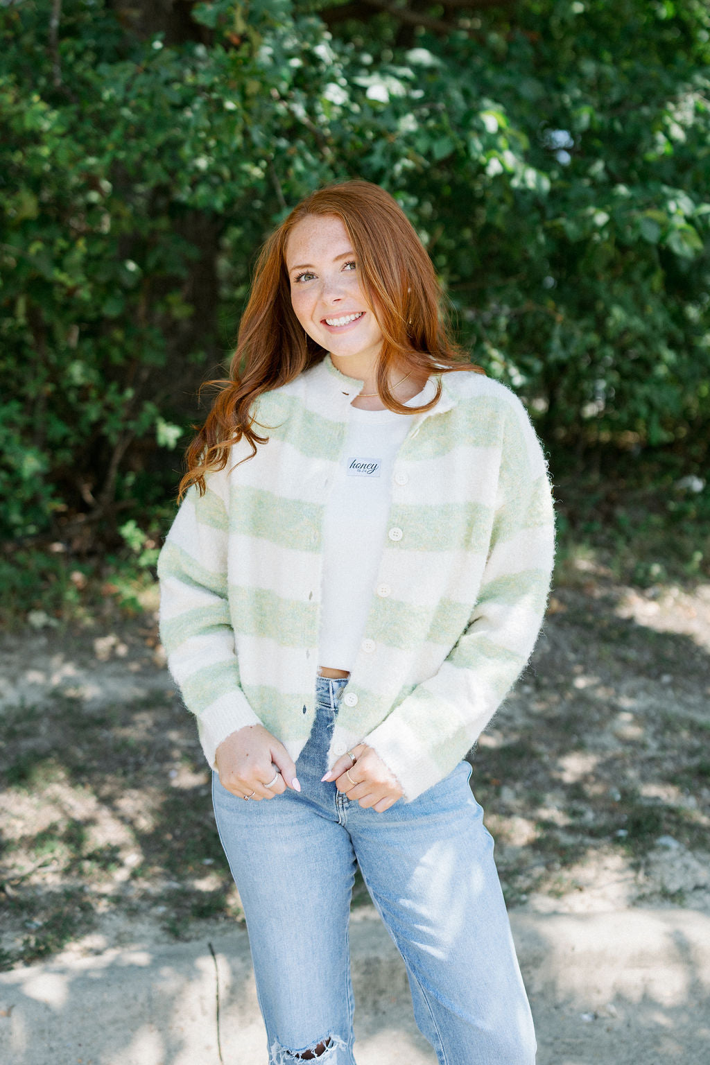HIGH NECK STRIPE CARDIGAN