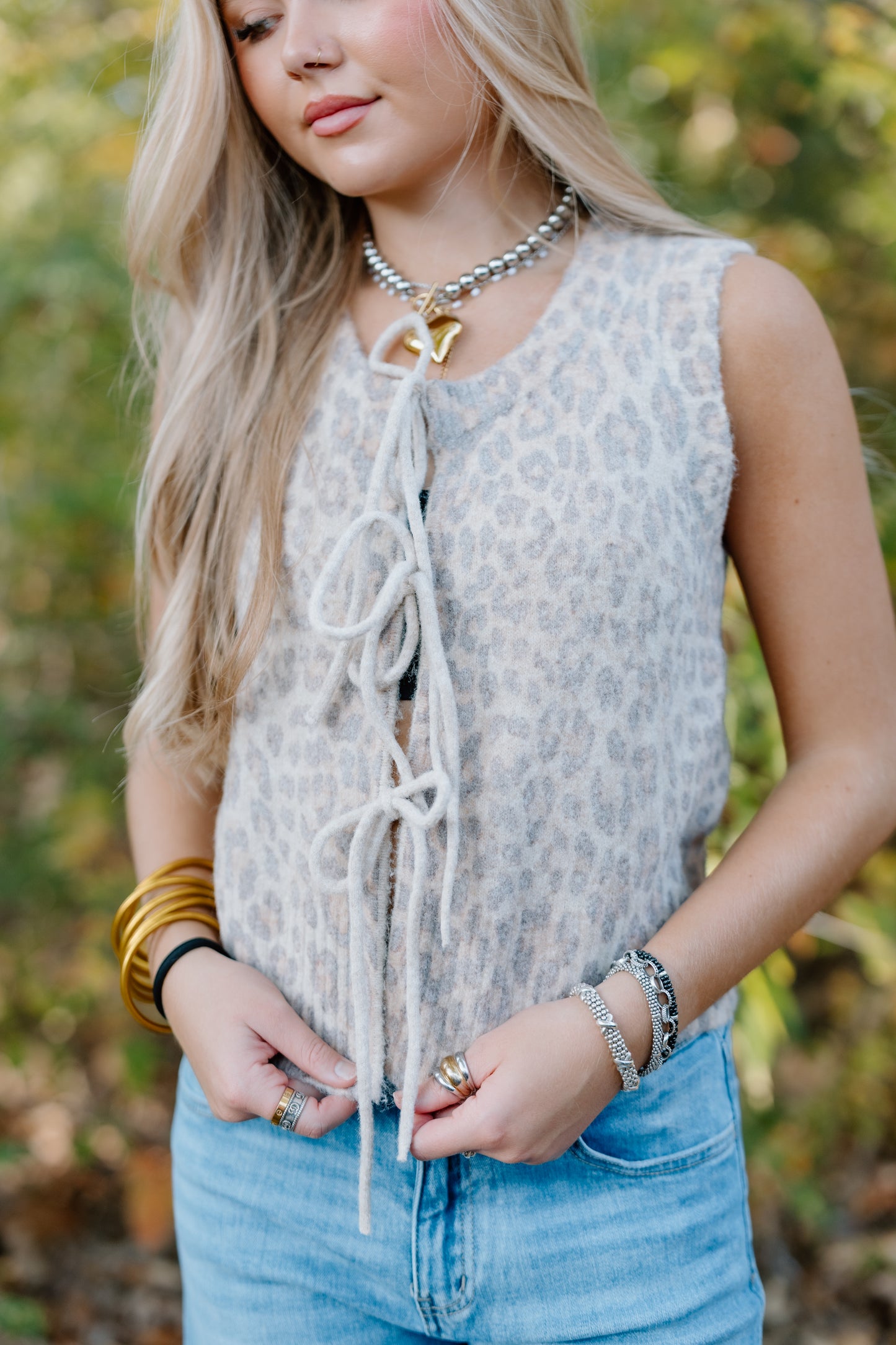 LEOPARD KNIT TIE SWEATER VEST
