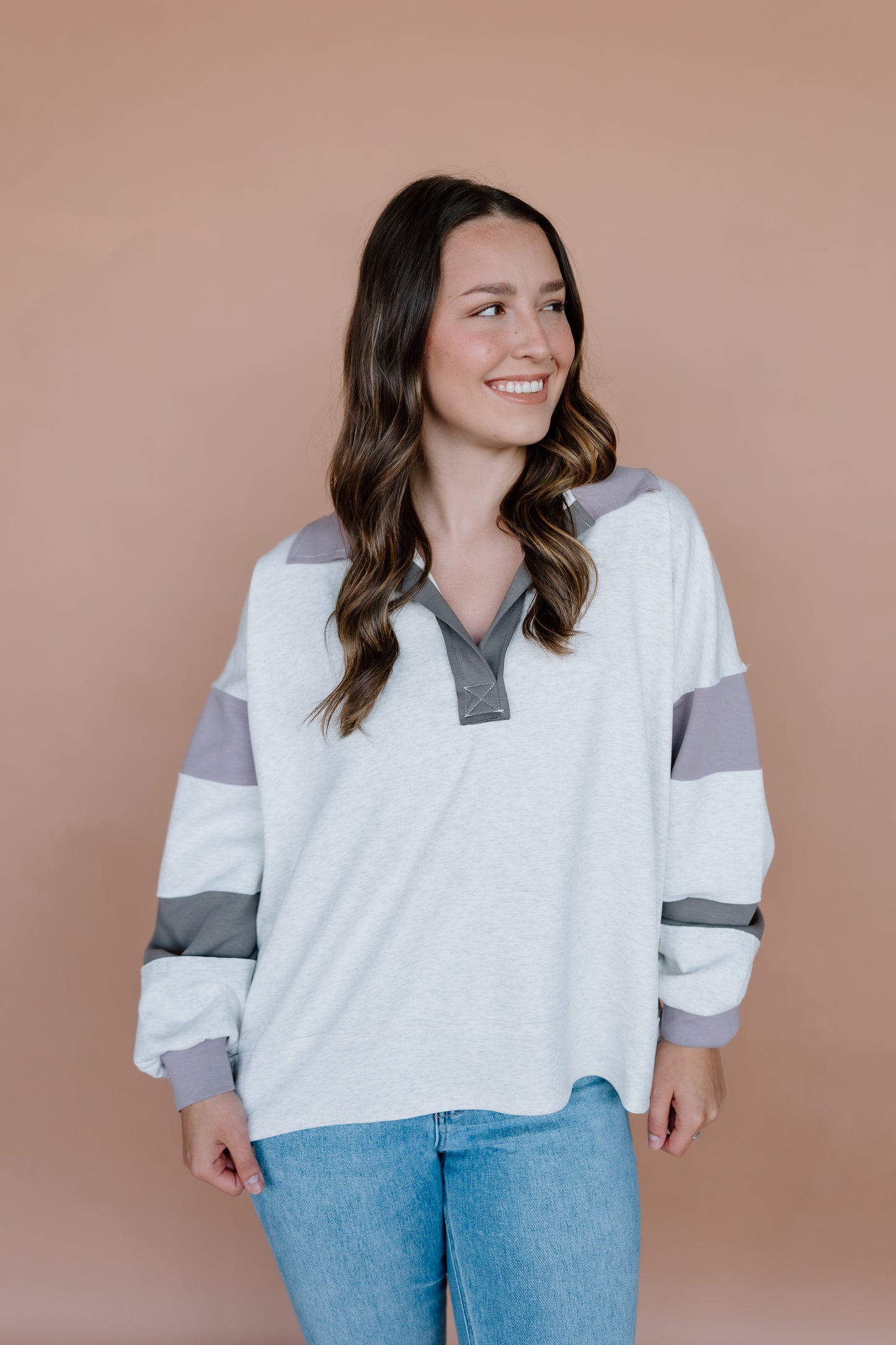 COLOR-BLOCK COLLARD TOP
