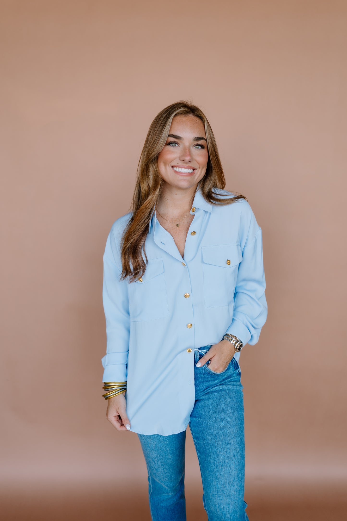 GOLD BUTTON SHIRT DRESS