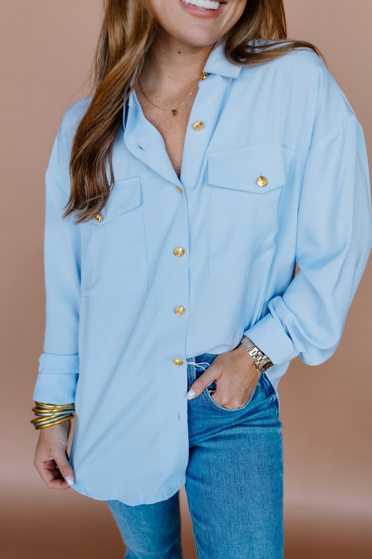GOLD BUTTON SHIRT DRESS