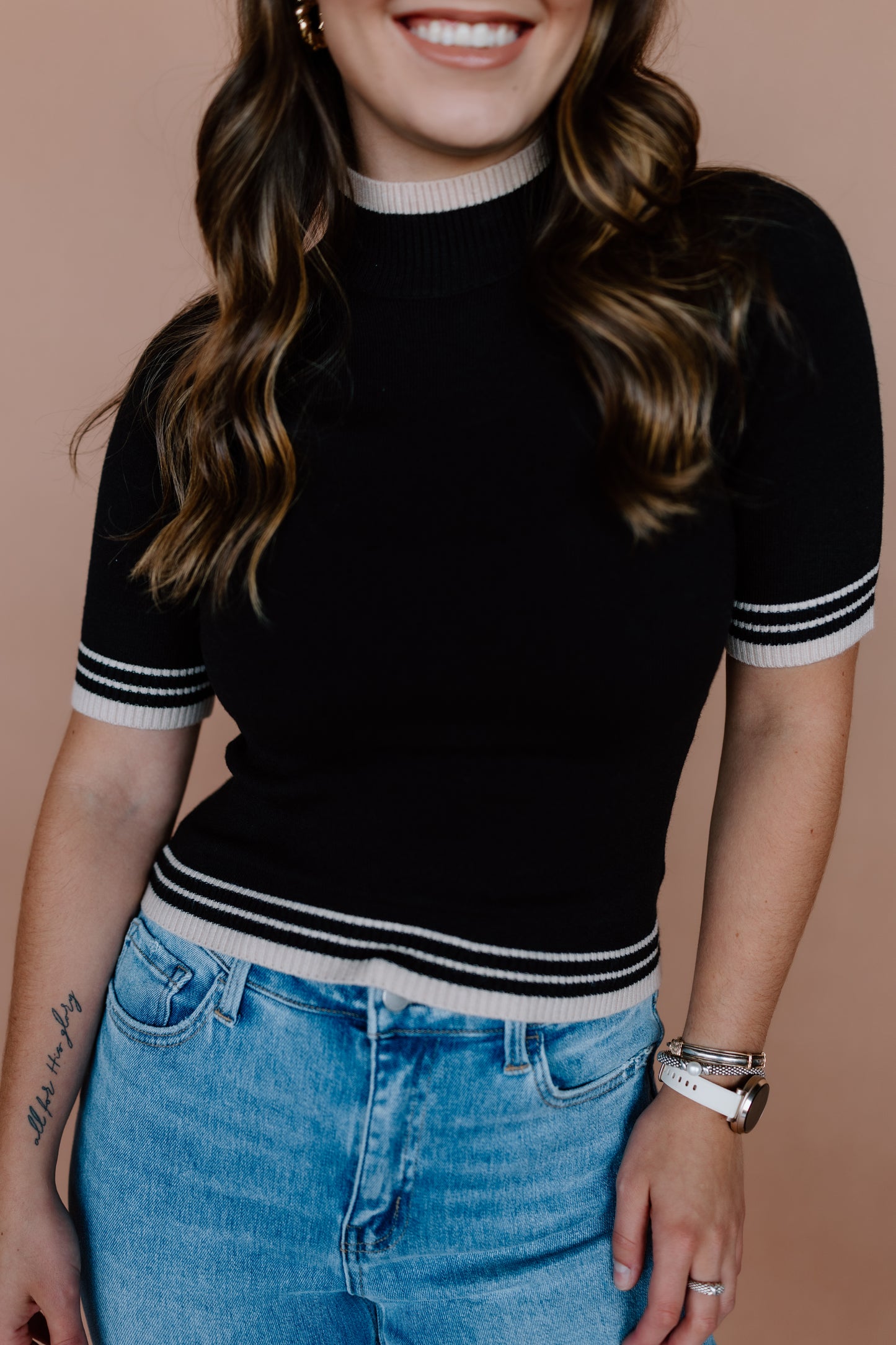 CONTRAST MOCK NECK SWEATER TOP