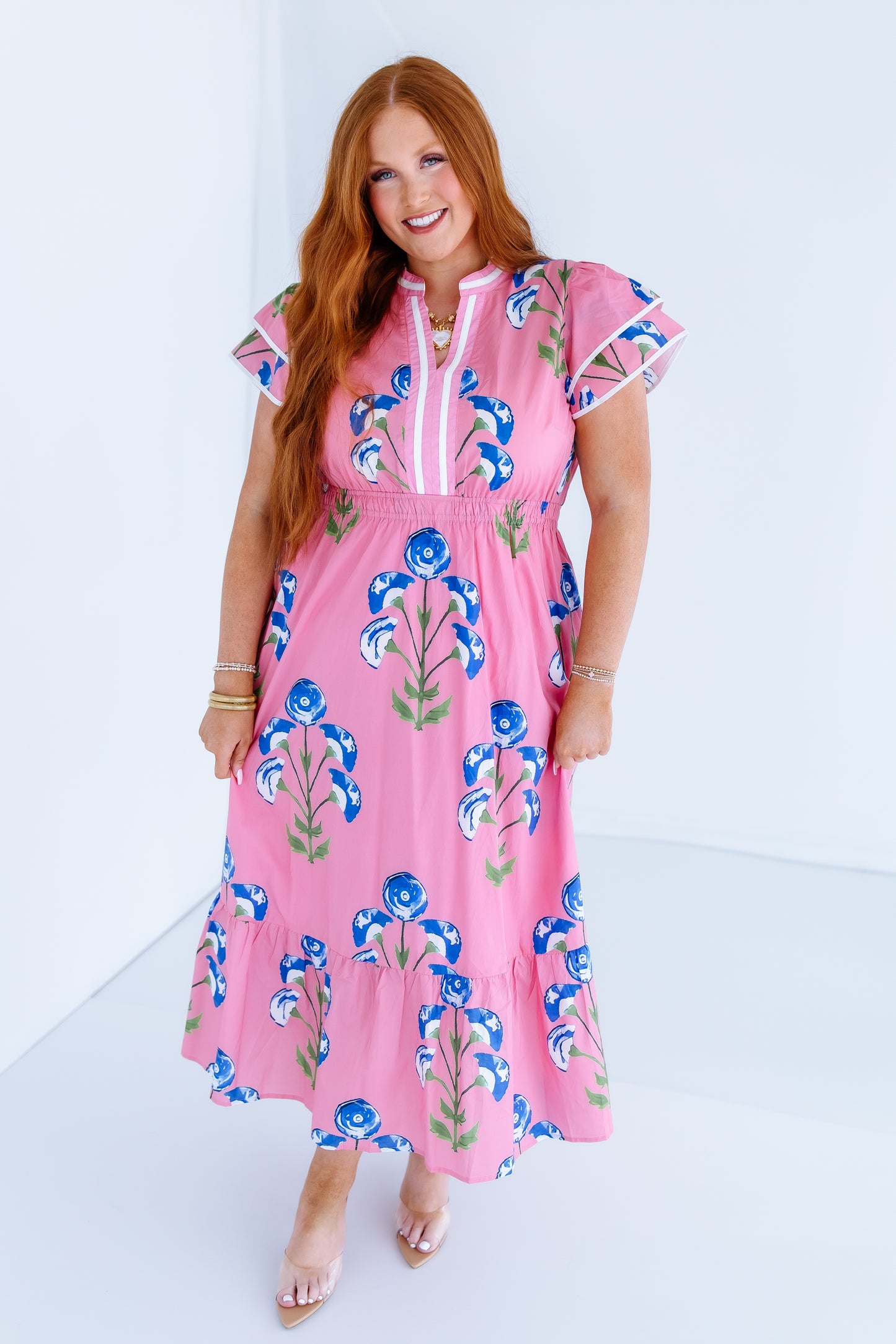 BLOSSOM MEADOW MIDI DRESS - PINK