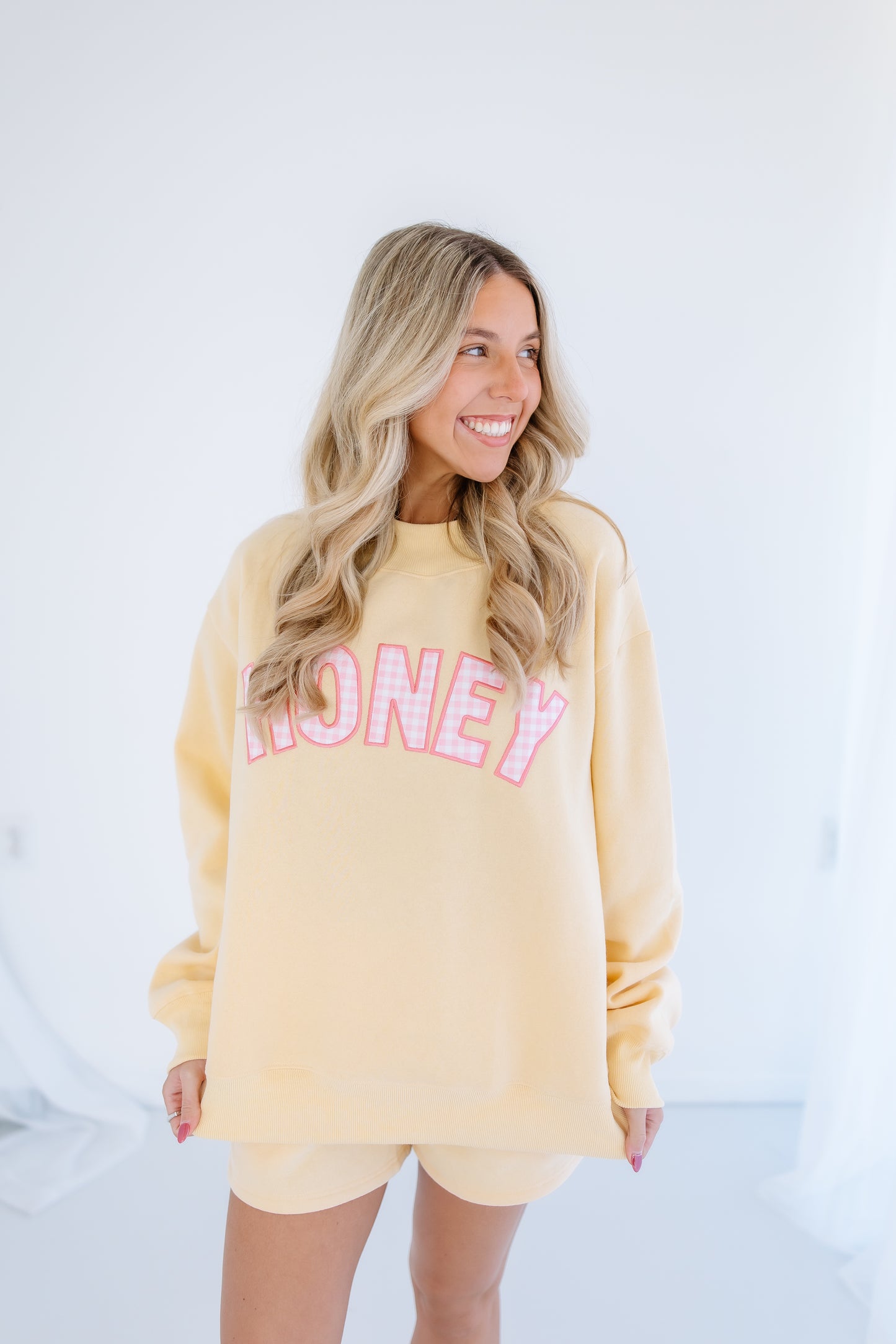 PINK LEMONADE GINGHAM HONEY MOCK NECK