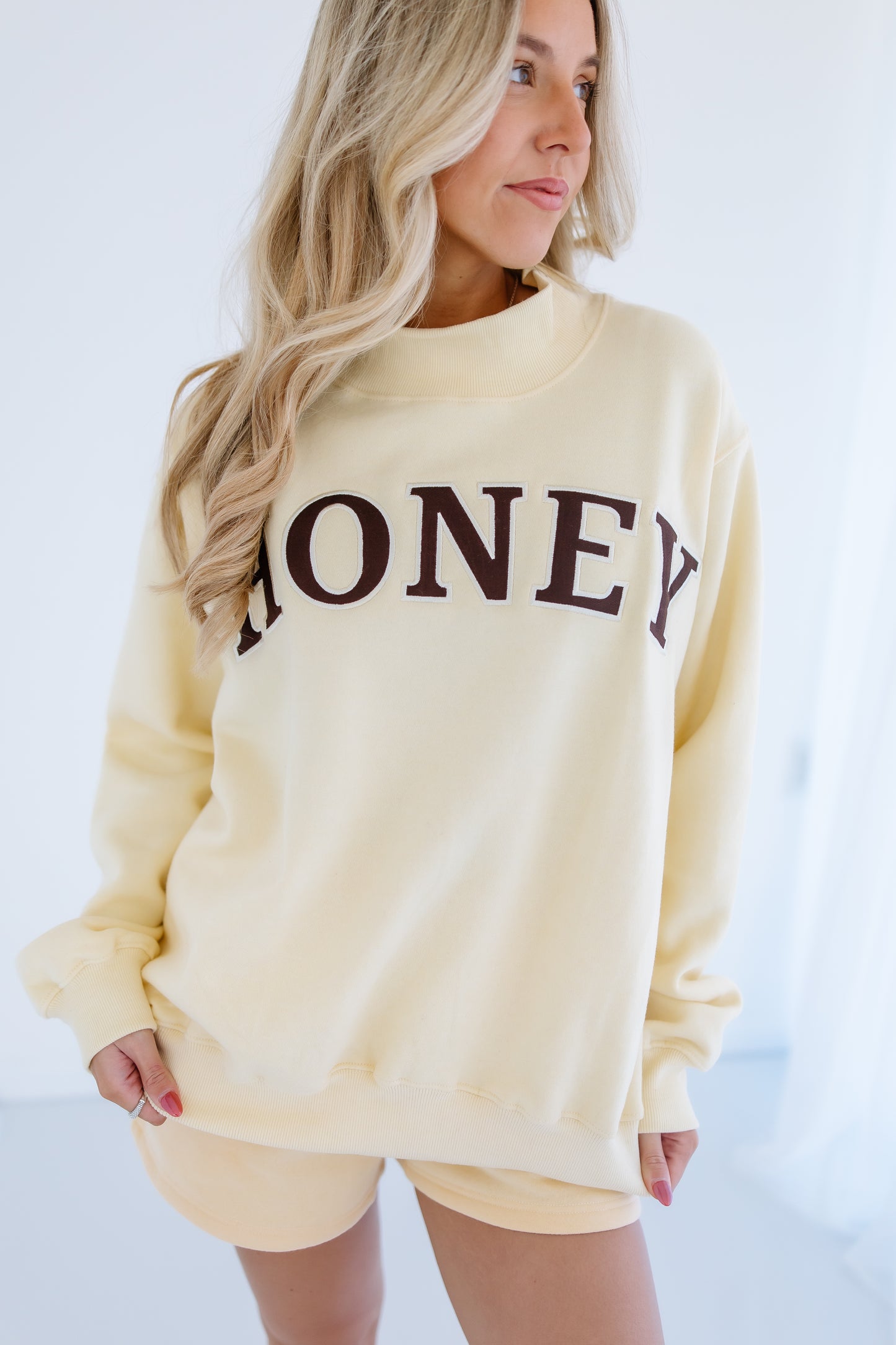 HONEY BUTTER YELLOW AND BROWN MOCK NECK