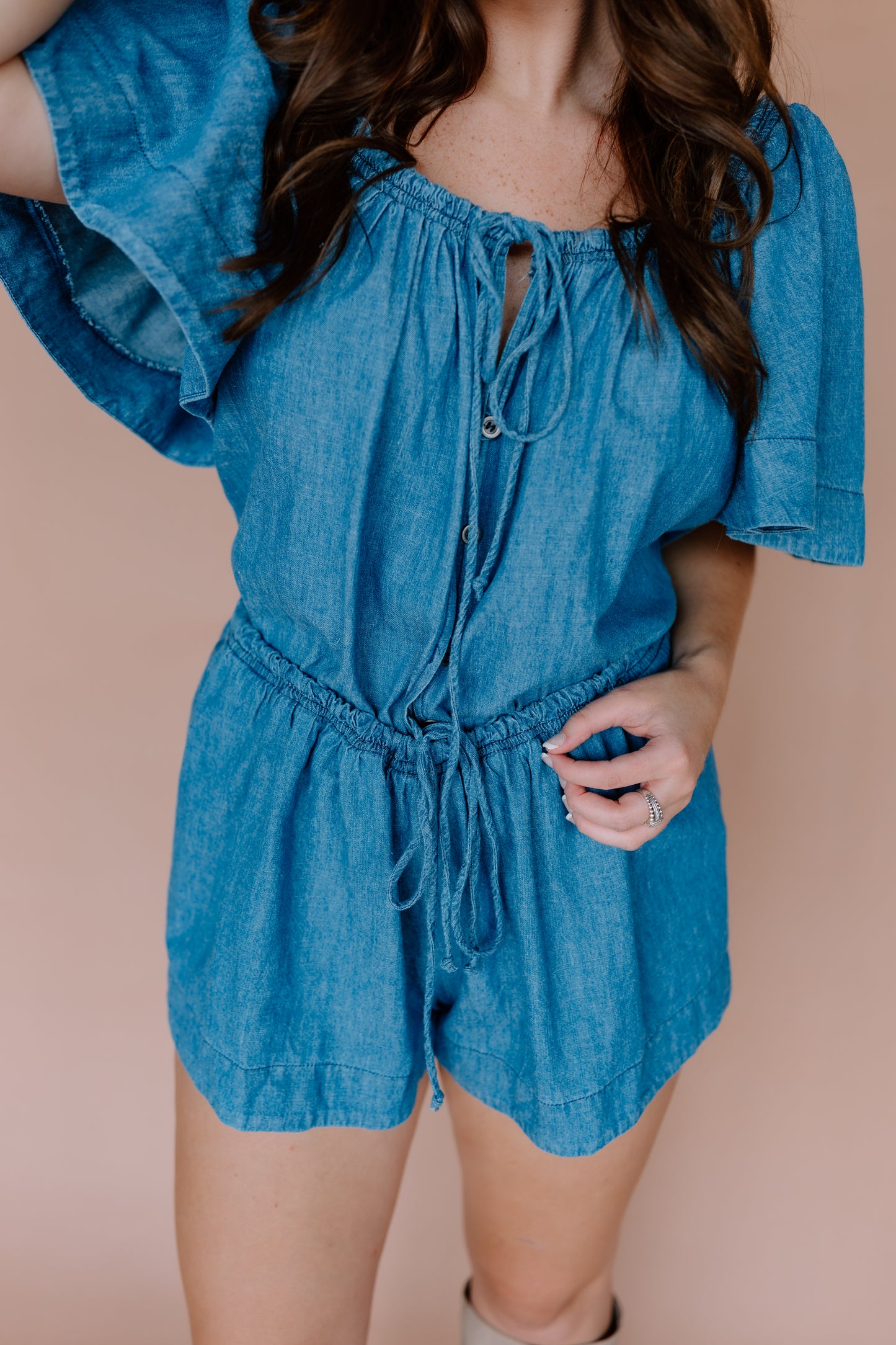 DENIM BUTTERFLY SLEEVE LOOSE FIT ROMPER
