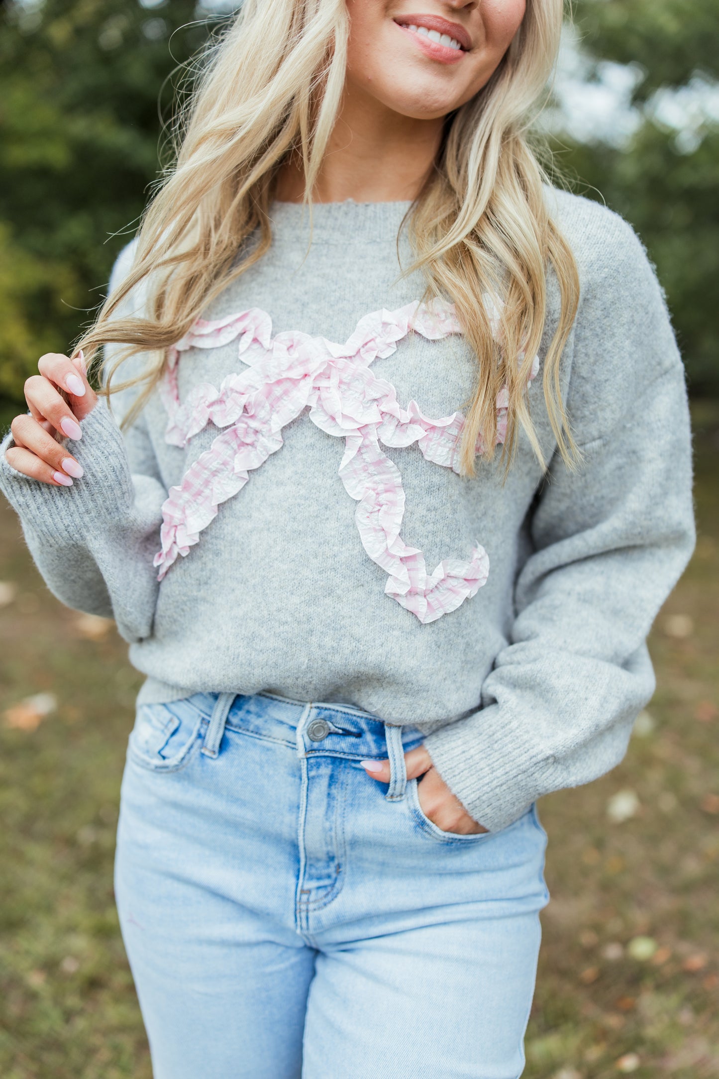 PLAID RIBBON SWEATER TOP