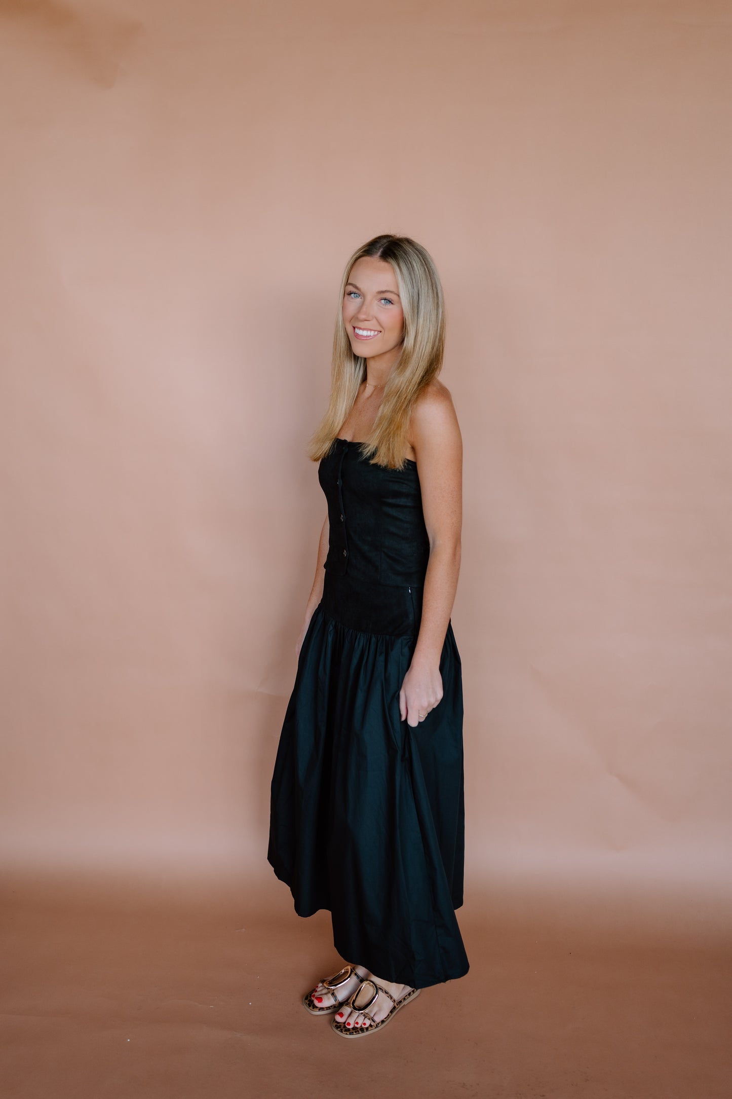 STRAPLESS SUEDE TUBE TOP AND MIDI SKIRT